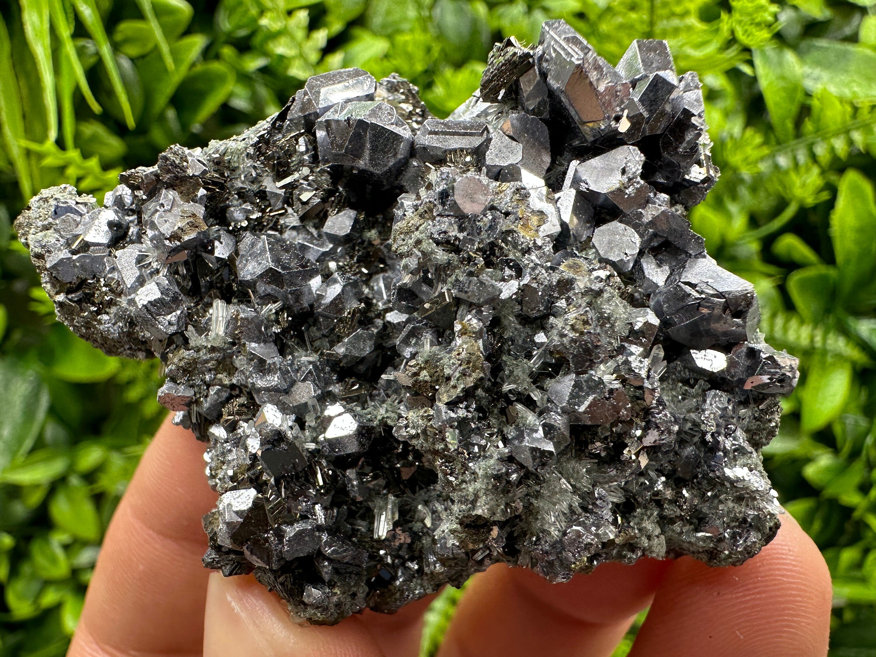 Skeletal Galena on Needle Quartz, Borieva Mine, Bulgaria