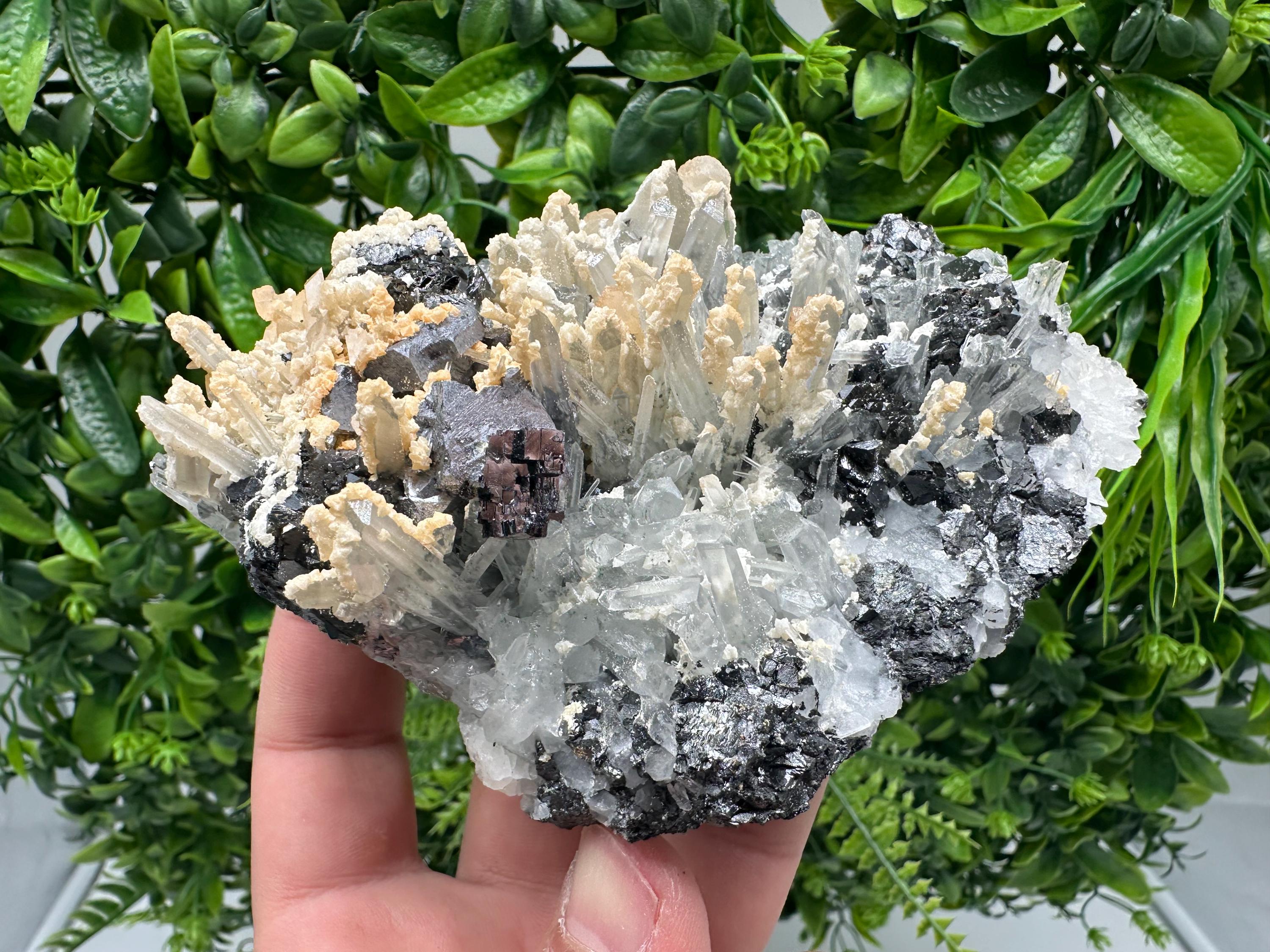 Amazing Galena spinel law on Quartz whit Siderite,from Krushev dol mine,Bulgaria,natural,collection mineral specimen,home decor crystal,souv