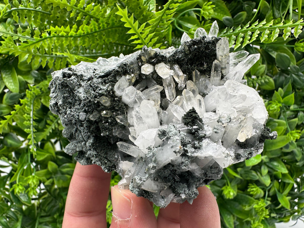 Quartz on Chlorite Matrix with Calcite, Bulgarian Mineral Specimen