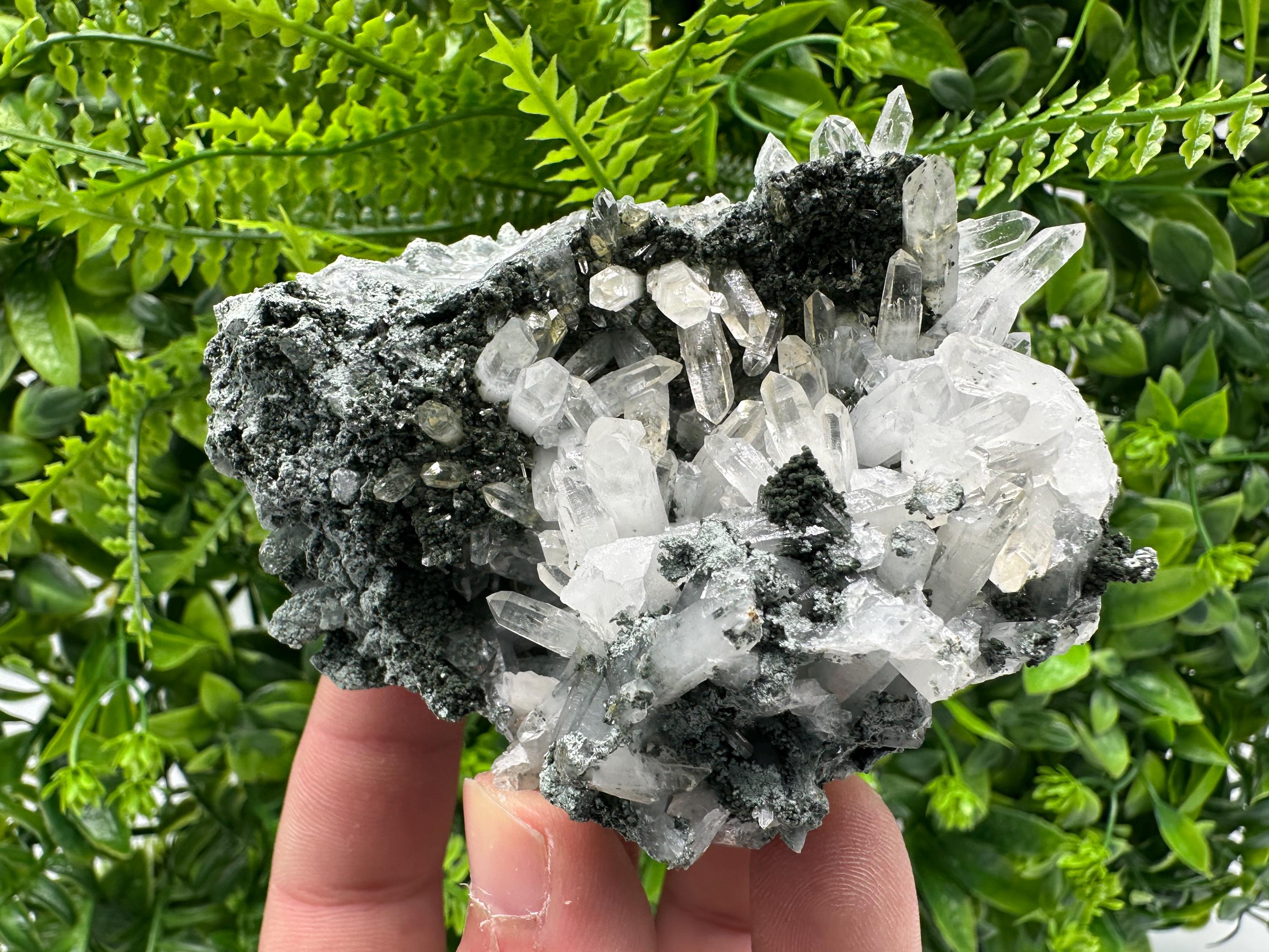 Quartz on Chlorite Matrix with Calcite, Bulgarian Mineral Specimen