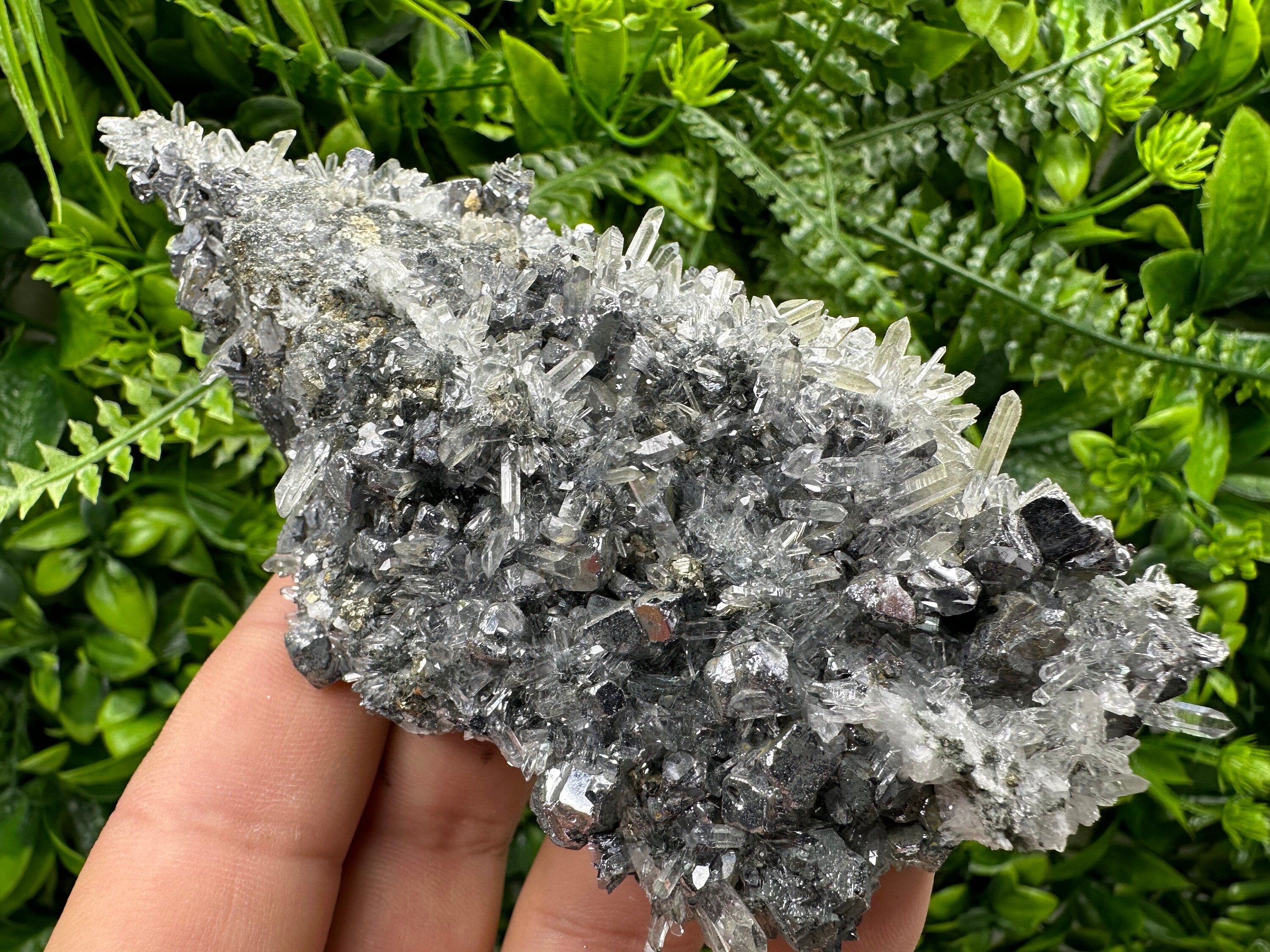 Galena on Quartz with Pyrite: Natural Crystal Home Decor Stone