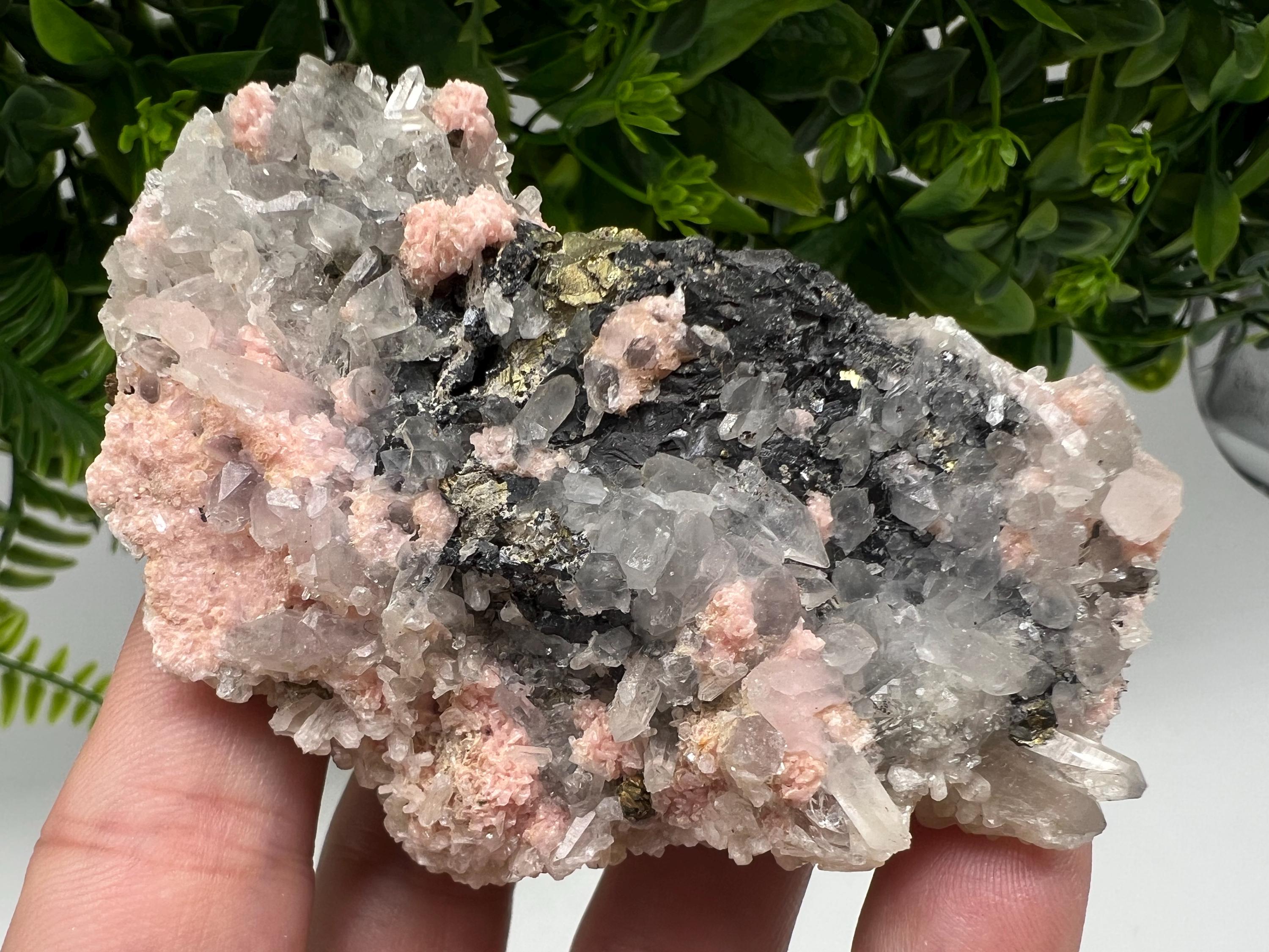 Rhodochrosite on Quartz: Pink Mineral Specimen, Starnica Mine, Bulgaria