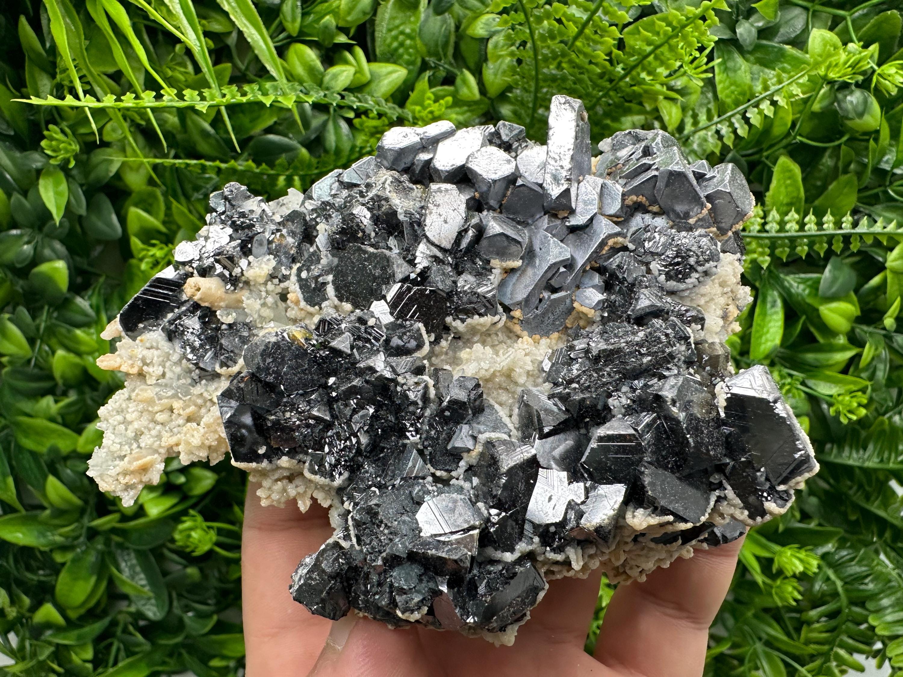 Skeletal Galena, Sphalerite, Quartz, and Calcite Mineral Specimen