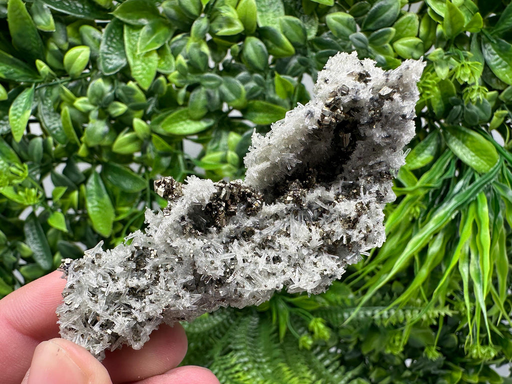 Pyrite on Needle Quartz, Madan Bulgaria, Collection Mineral Specimen