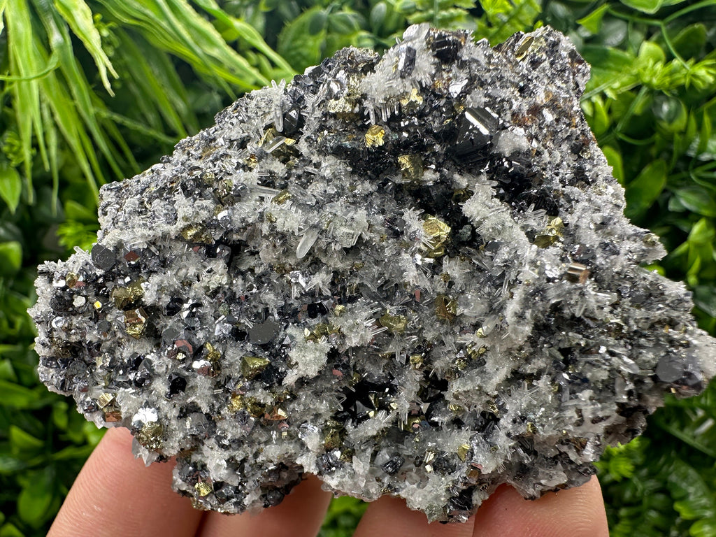 Chalcopyrite Galena Sphalerite on Quartz, Bulgaria Mineral Specimen