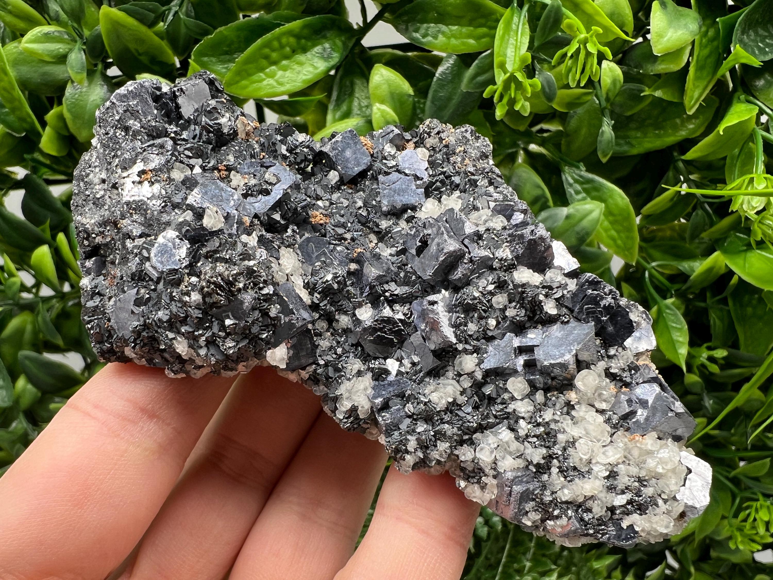 Wonderful Shiny Galena,Chalcopyrite on Calcite From Borieva mine,Bulgaria,Natural,collection mineral specimen,gift,home decor crystal,clust