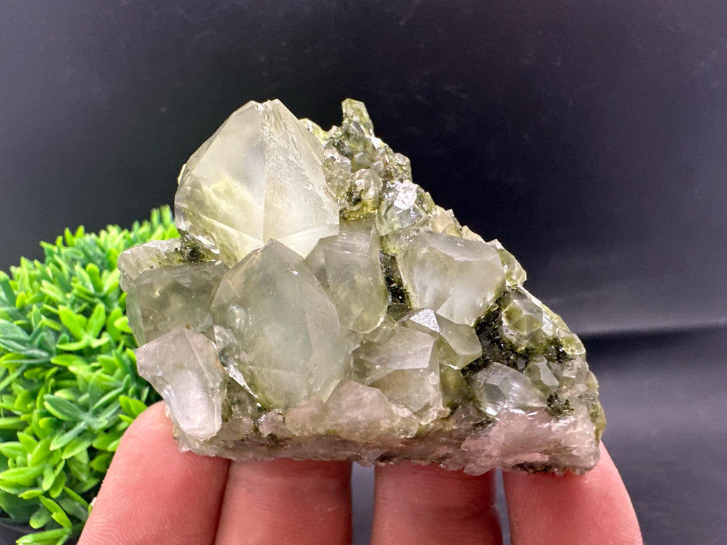 Rare Green Epidote with Quartz Crystals: Sparkly Rainbow Mineral Decor