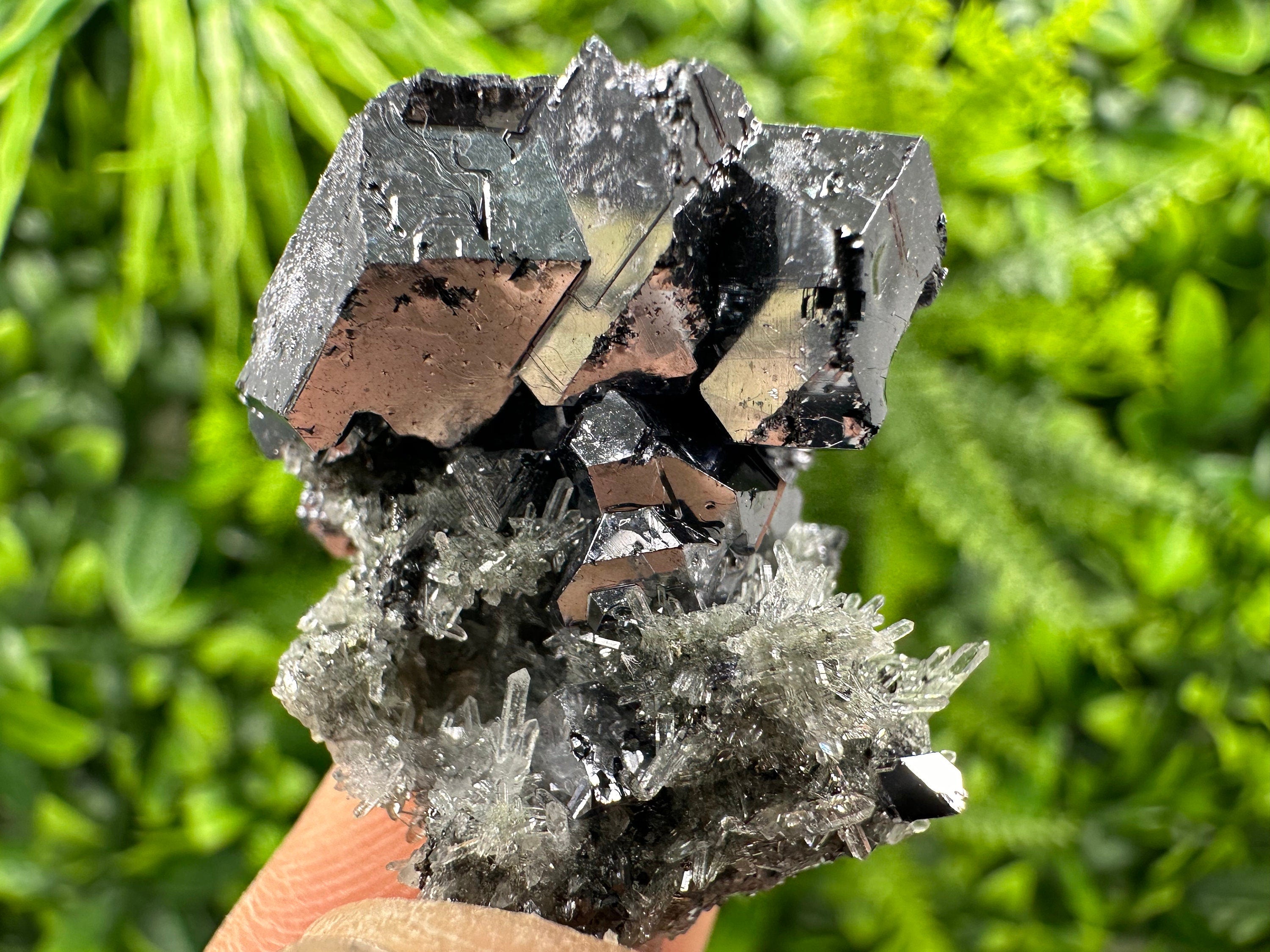 Galena on Needle Quartz, Borieva Mine Crystal