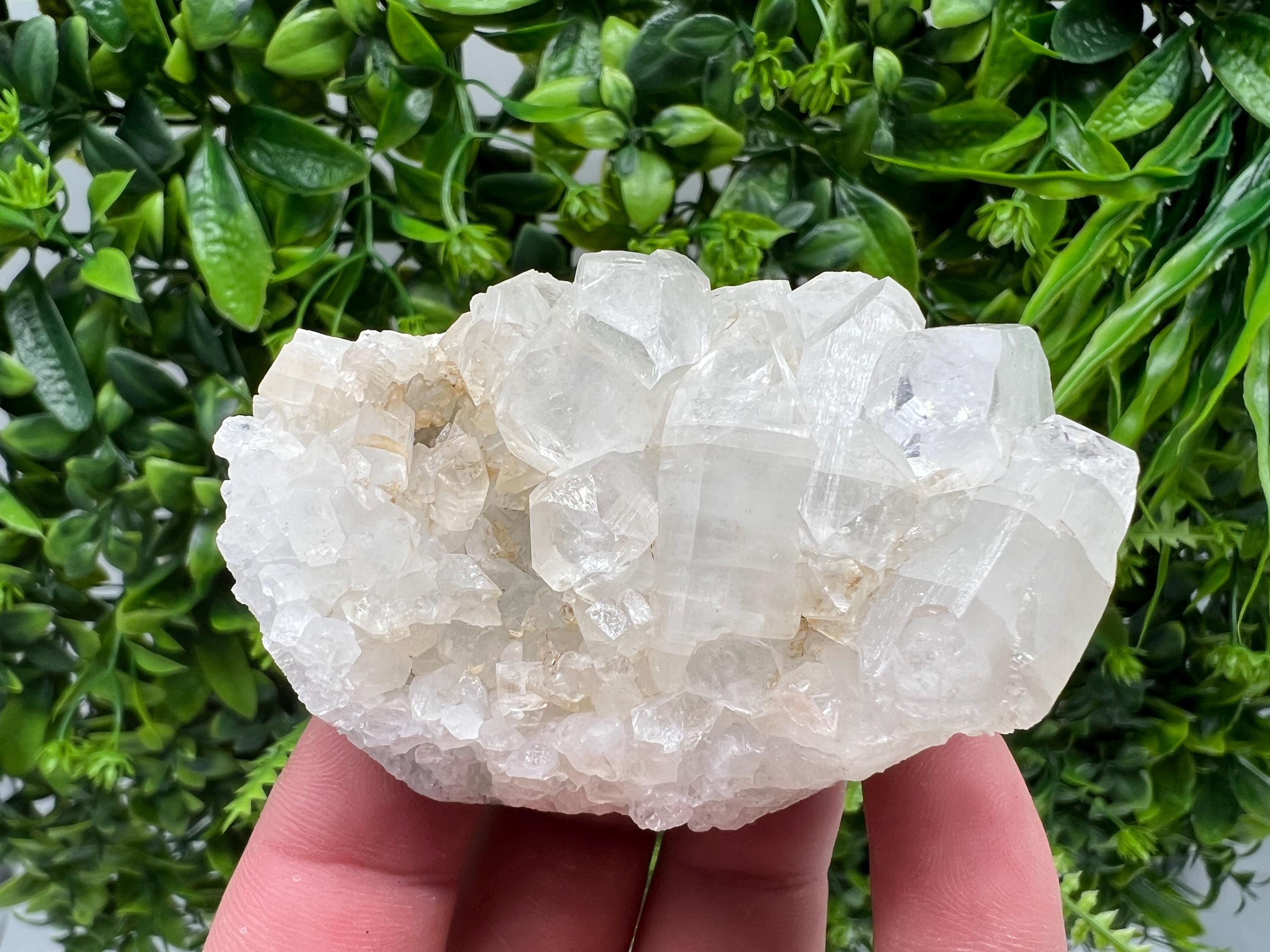 Transparent Apophyllite on Chalcedony, Natural Crystal Specimen, India Minerals