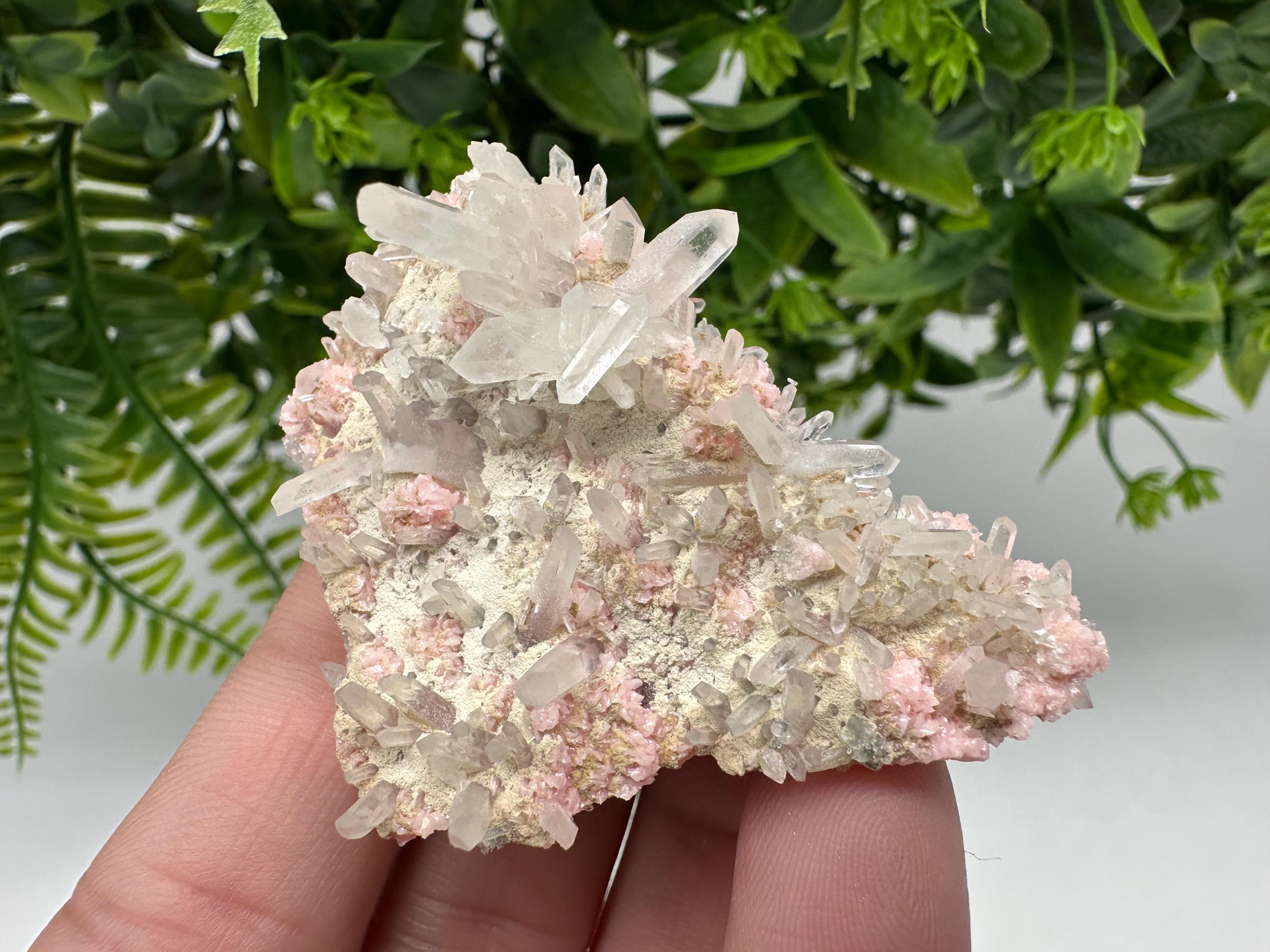 Rhodochrosite with Quartz Crystals, Starnica Mine, Bulgaria