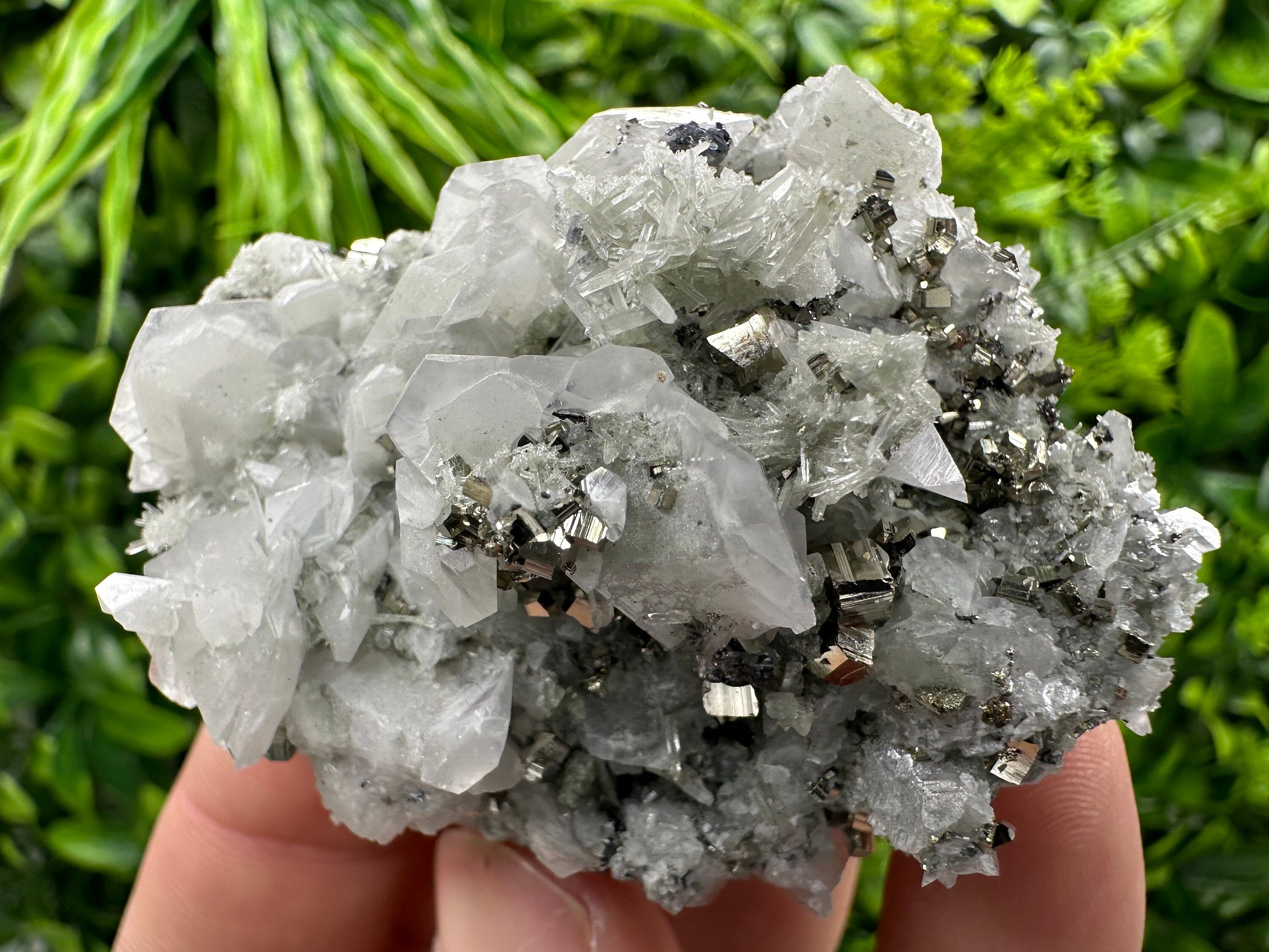 Pyrite Calcite on Quartz: Natural Mineral Specimen, Bulgaria