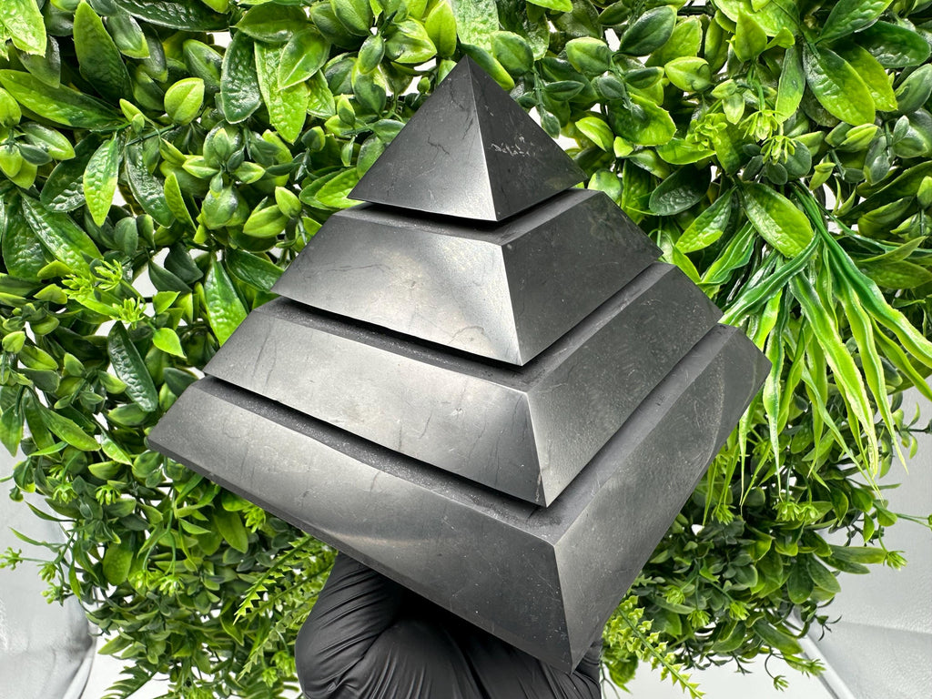 Polished Shungite Pyramid: EMF Protection, Sacred Geometry (15cm)