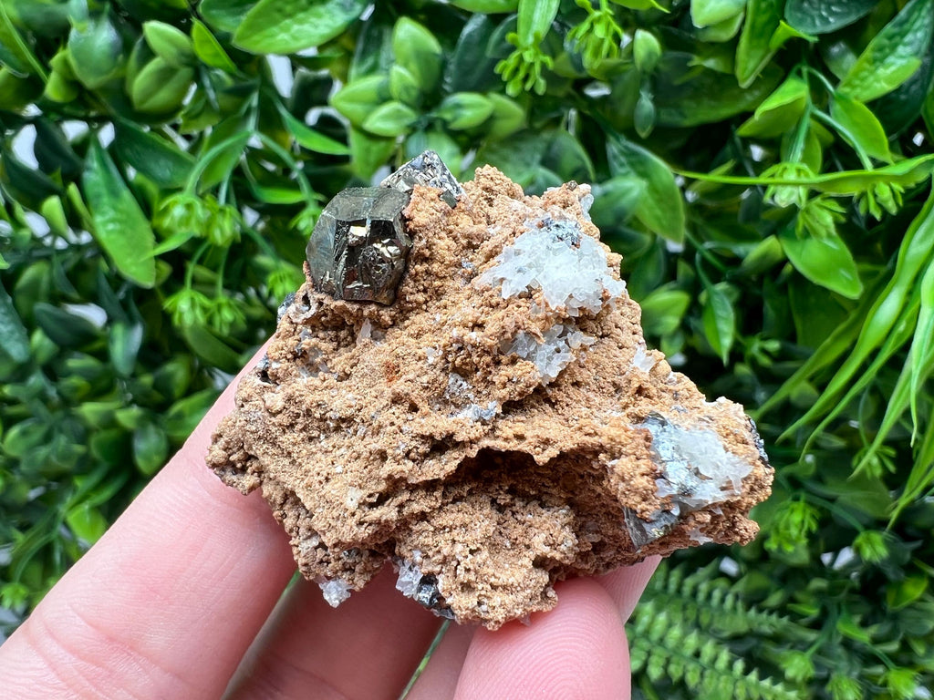 Rainbow Pyrite with Calcite: Natural Crystal Mineral Specimen, Borieva Bulgaria