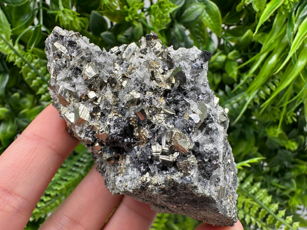 Pyrite on Green Quartz Specimen: Borieva Mine Mineral Decor