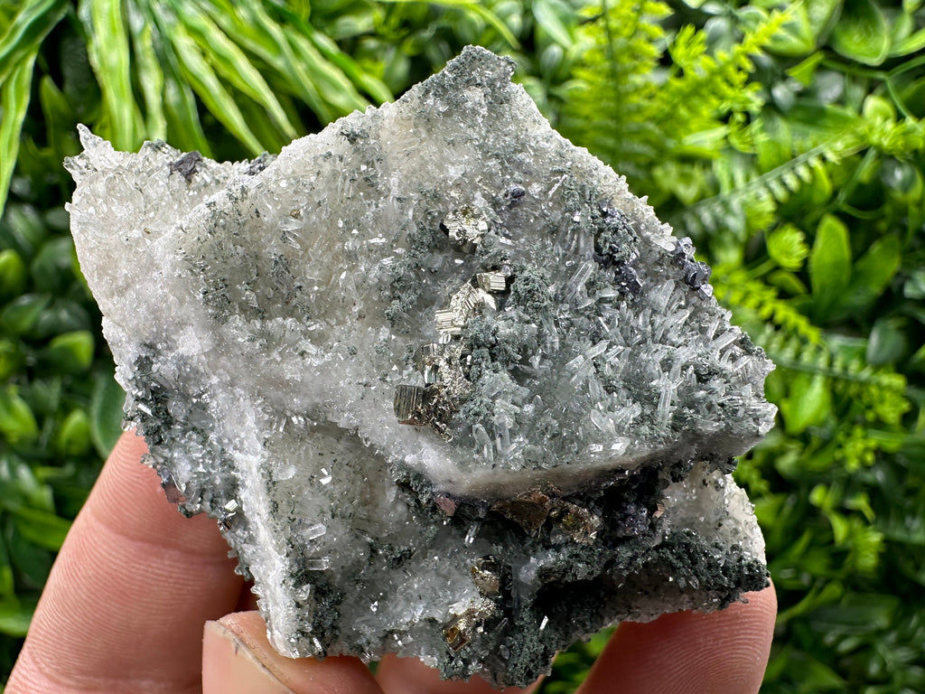 Pyrite on Green Quartz Mineral Specimen, Borieva Mine Bulgaria