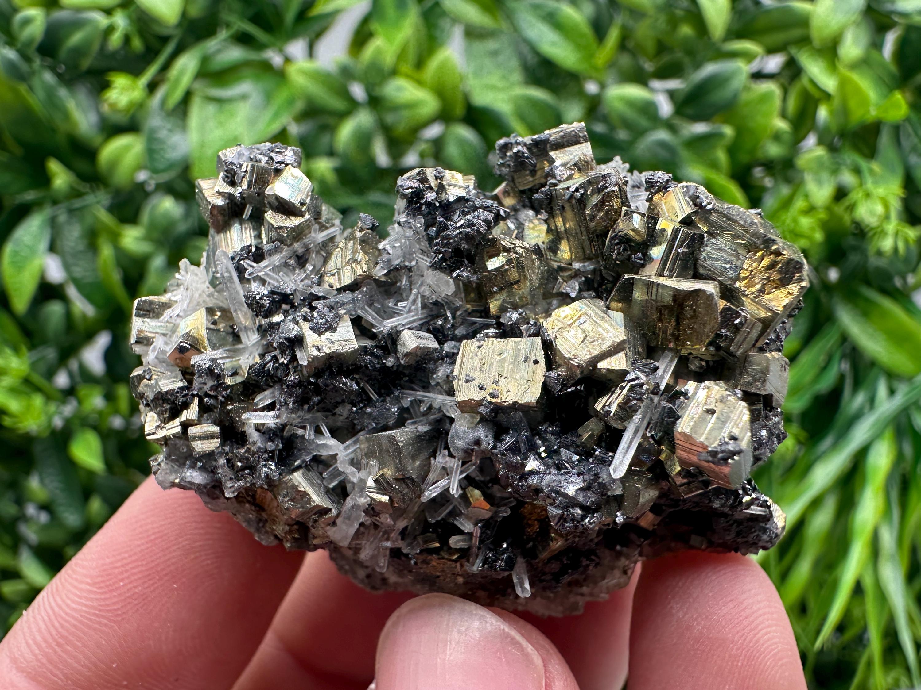 Wonderful Rainbow pyrite,Sphalerite on needles Quartz,natural minerals souvenir crystal gift collection stone,home decor Borieva Bulgaria