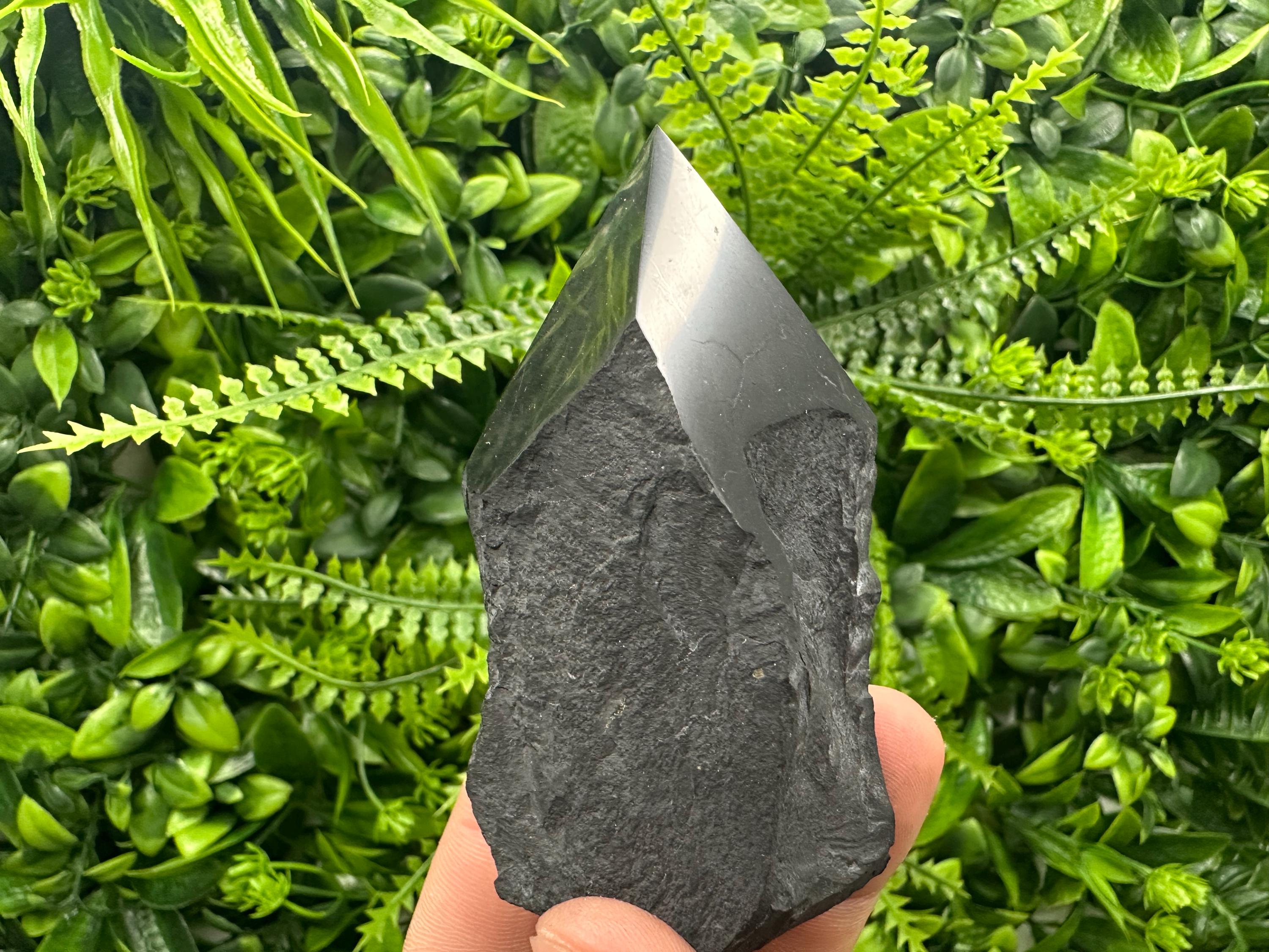 Polished Shungite Crystal Point (7cm): EMF Protection Stone