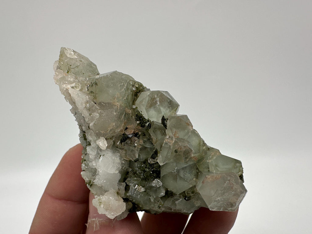 Rare Green Epidote with Quartz Crystals: Sparkly Rainbow Mineral Decor