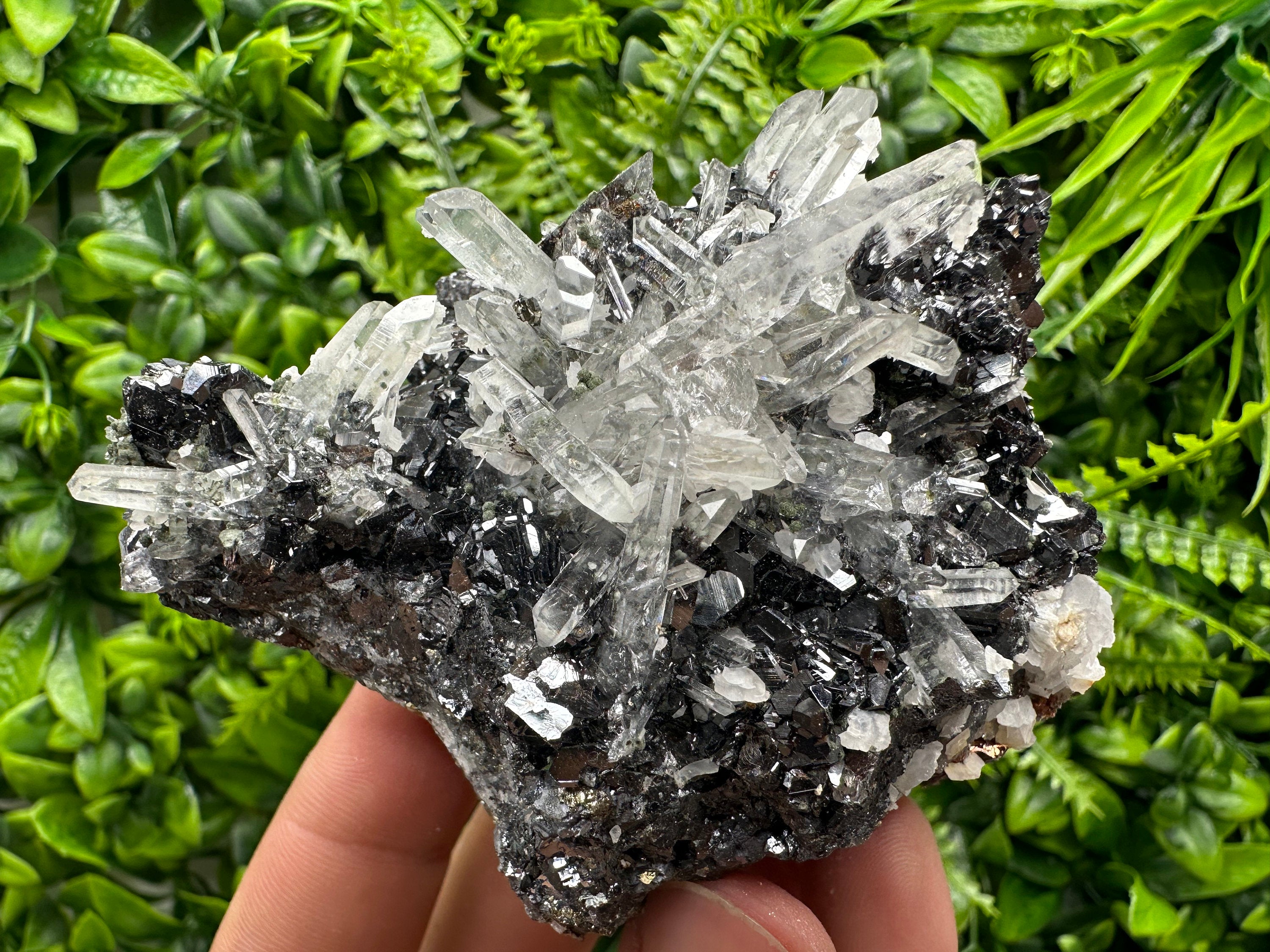 Quartz Calcite on Sphalerite: Natural Crystal Mineral Decor