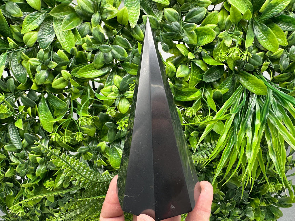 Shungite Pyramid Tower: EMF Protection Stone, Healing Crystal