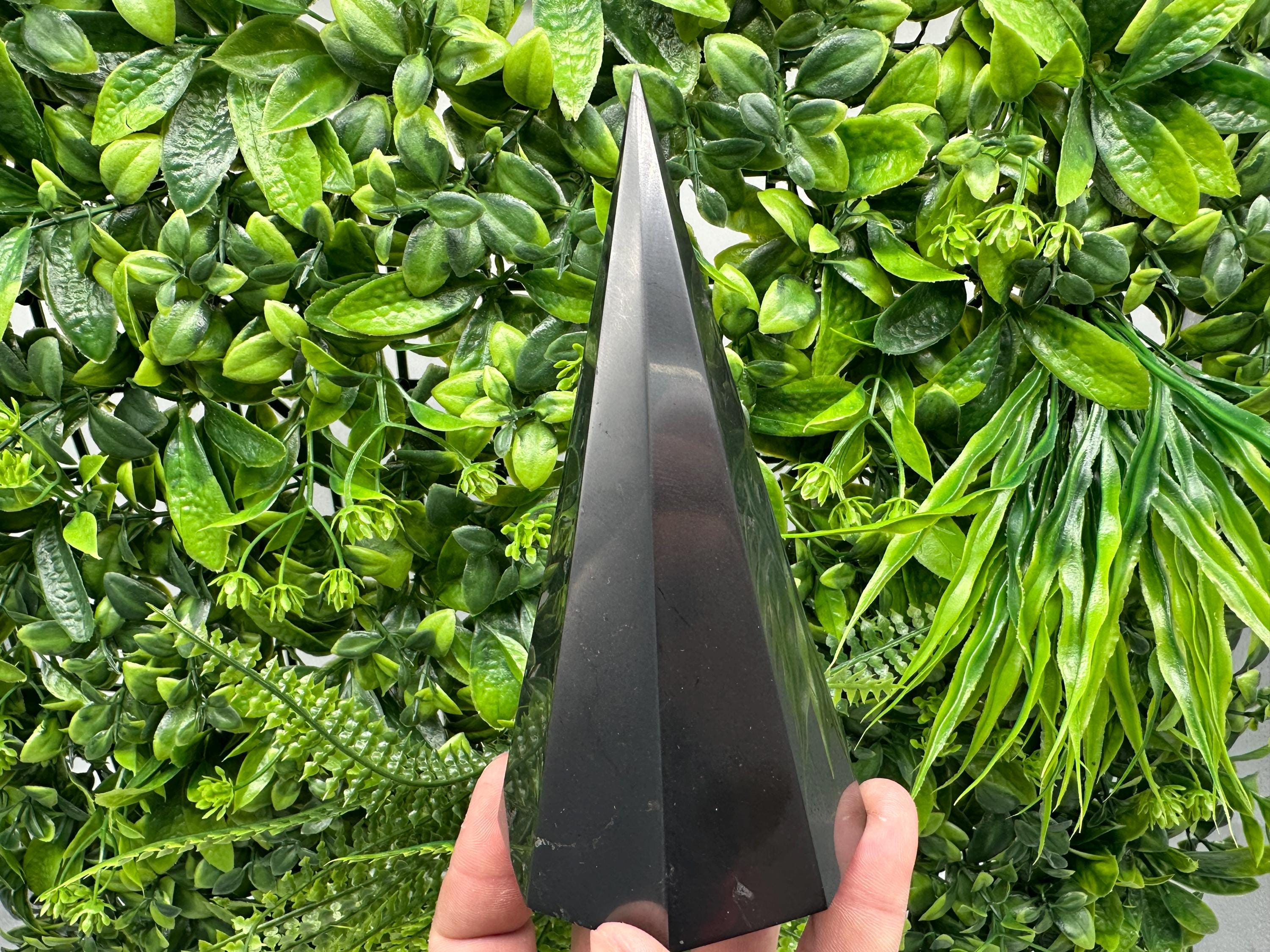Shungite Pyramid Tower: EMF Protection Stone, Healing Crystal