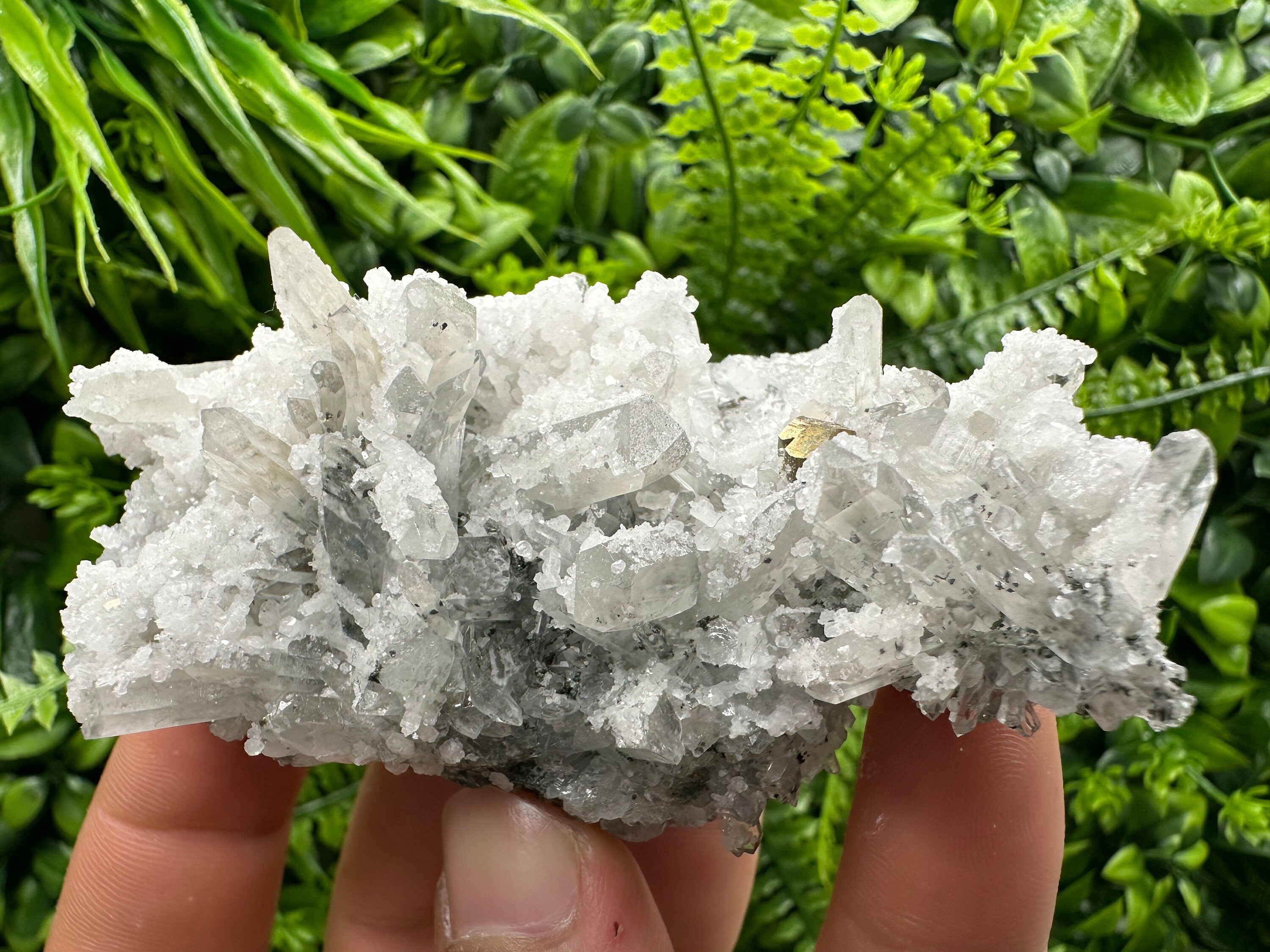 Pyrite on Quartz with Calcite: Borieva Mine, Bulgaria