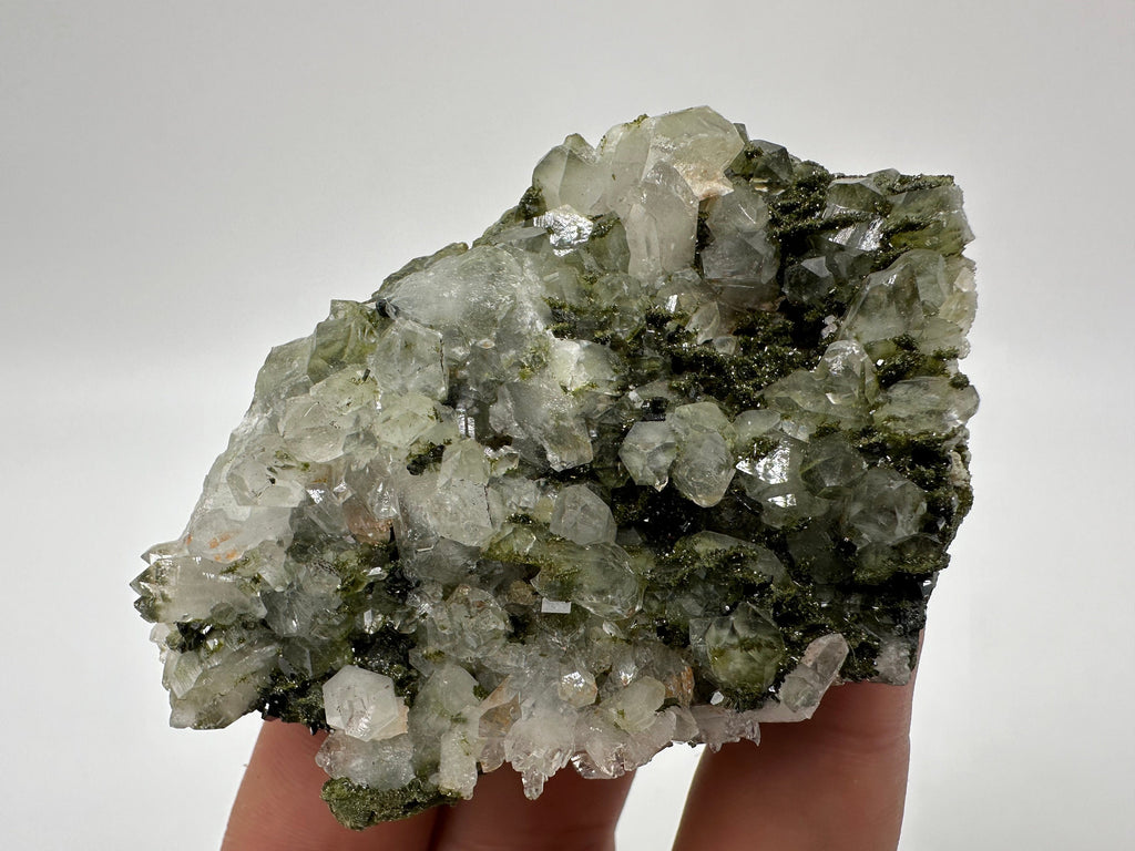 Rare Green Epidote with Quartz Crystals, Rainbow Sparkle, Turkey Mineral Specimen