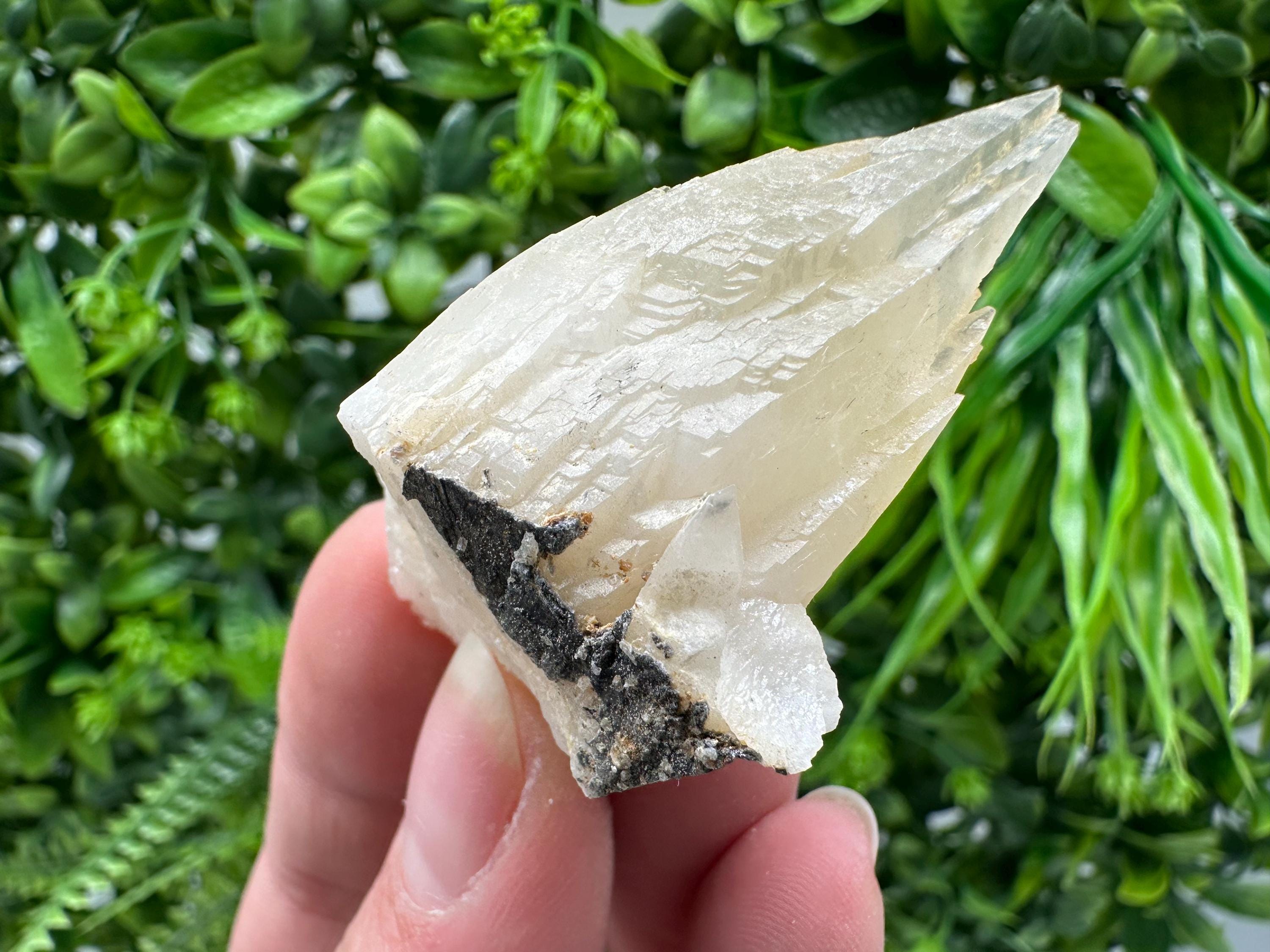 Calcite on Green Quartz: Laki Bulgaria Healing Crystal