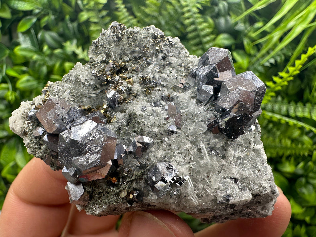 Galena Spinel Law Crystal on Quartz, Chlorite Mineral Specimen
