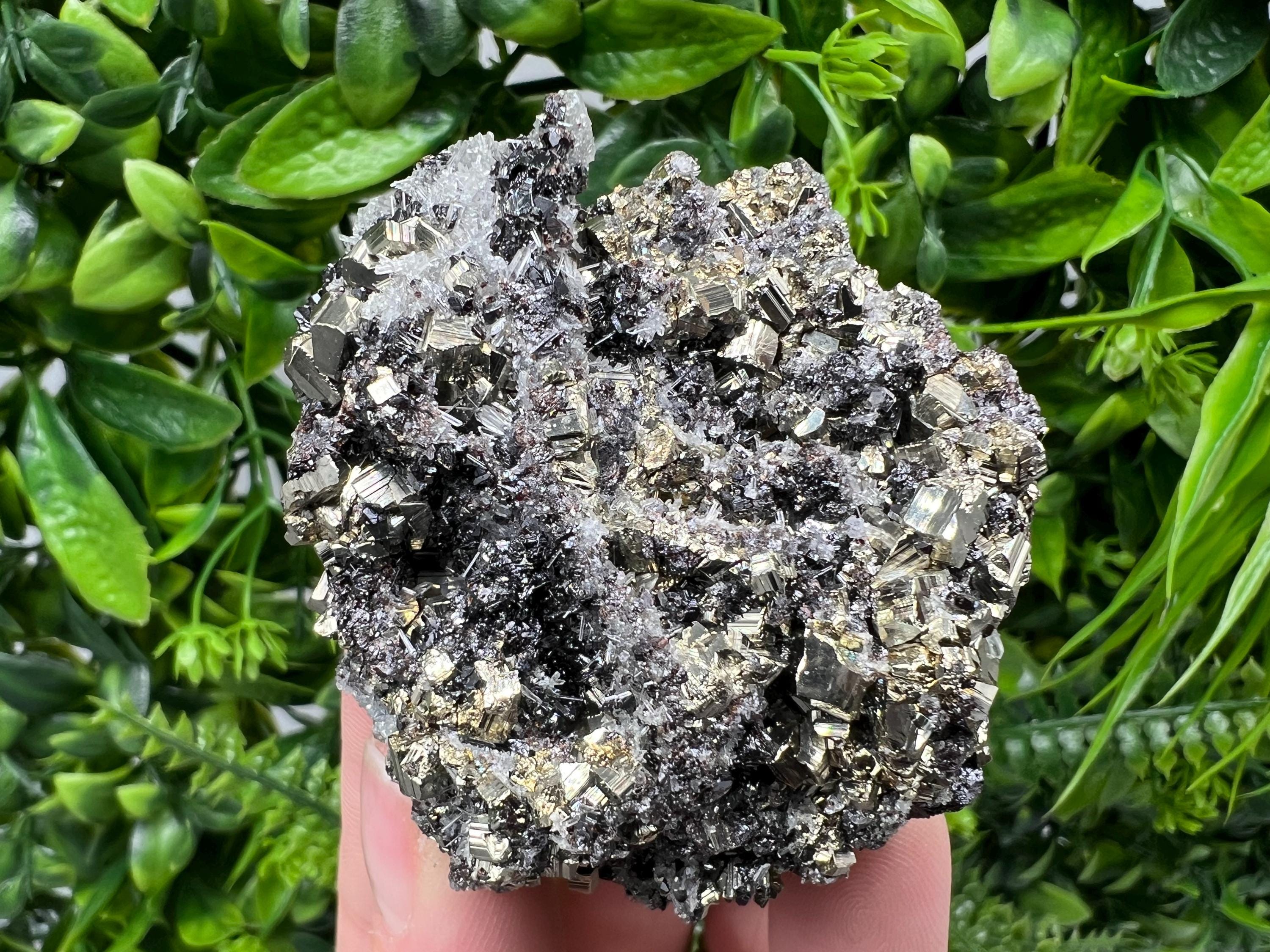 Pyrite on Sphalerite, Quartz Mineral Specimen, Bulgaria Home Decor Stone