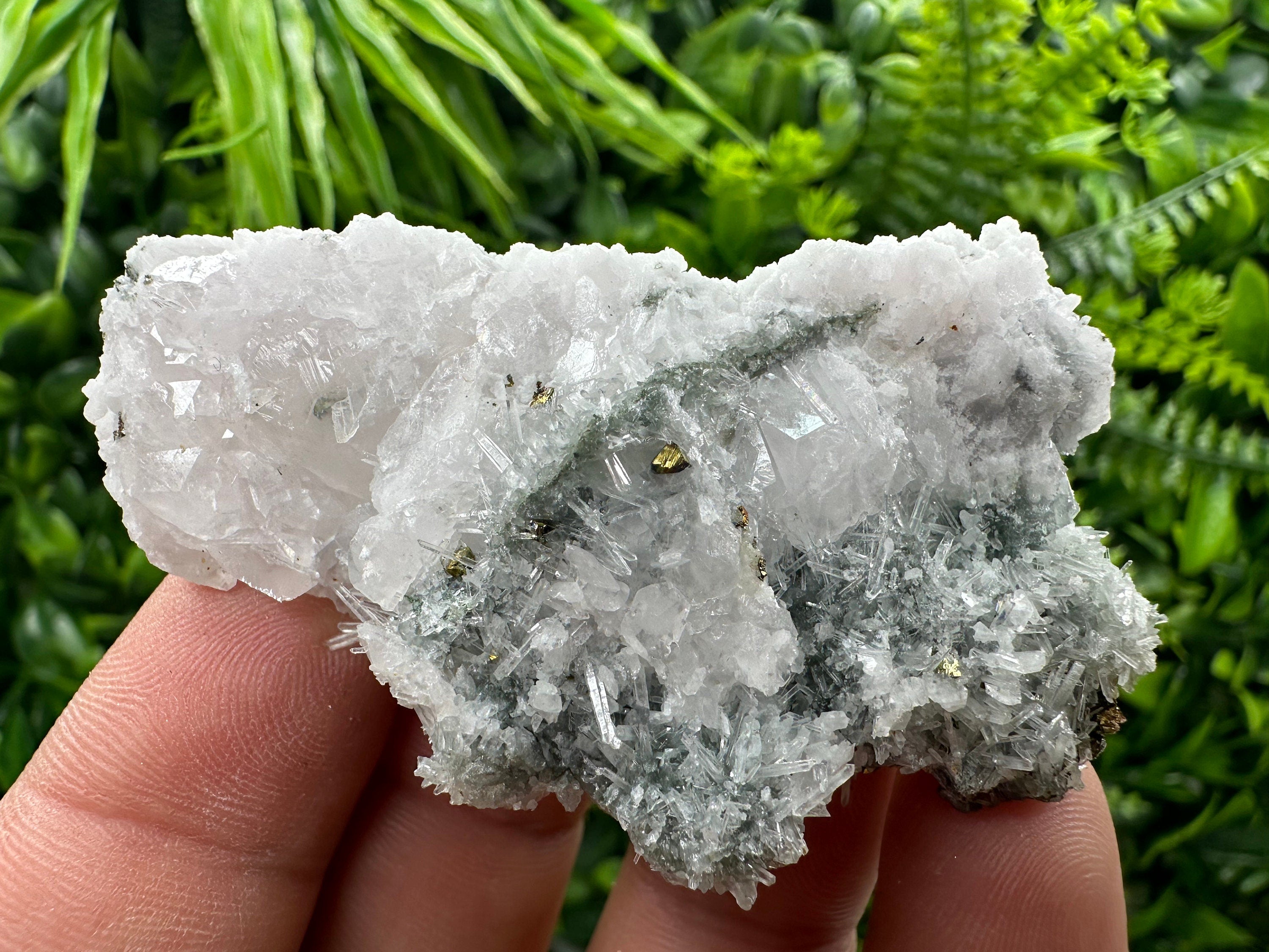 Calcite with Chalcopyrite on Quartz Needles, Borieva Bulgaria