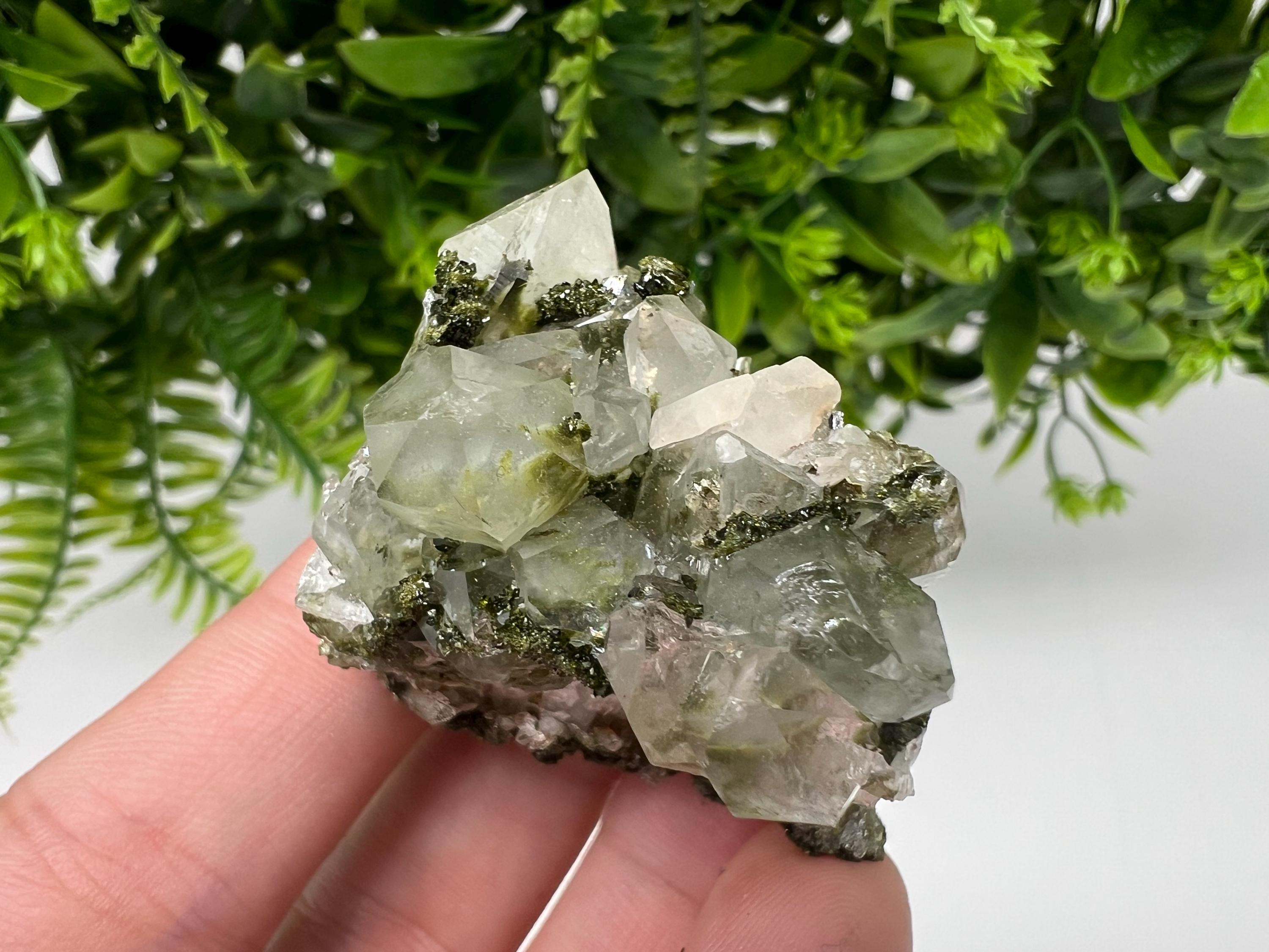 Green Epidote with Quartz Crystals - Extremely Sparkly with Rainbows,souvenirs collection stone,gift,decor, Eastern Anatolian, Turkey