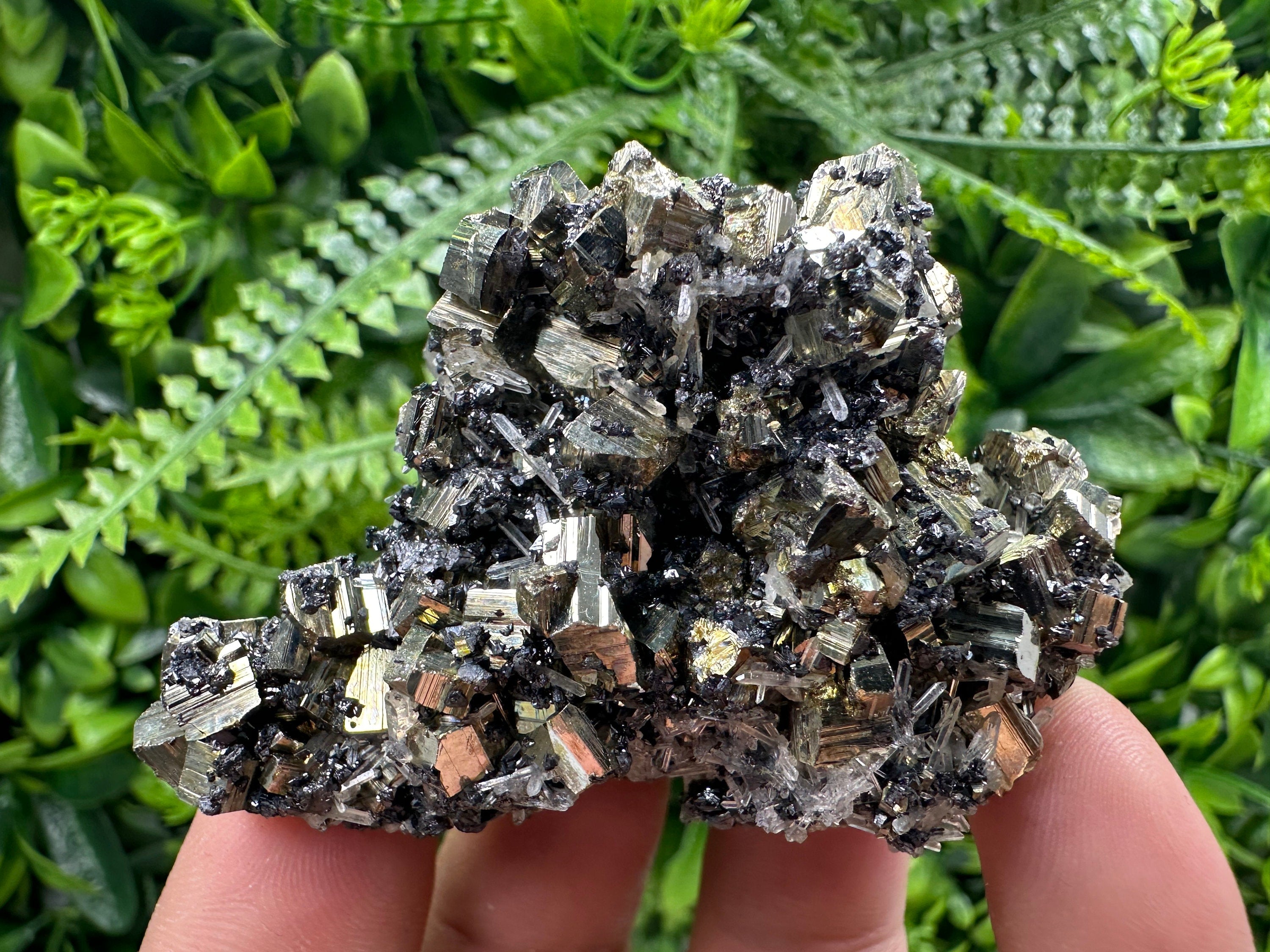 Rainbow Pyrite with Sphalerite and Quartz, Borieva Mine Mineral Specimen
