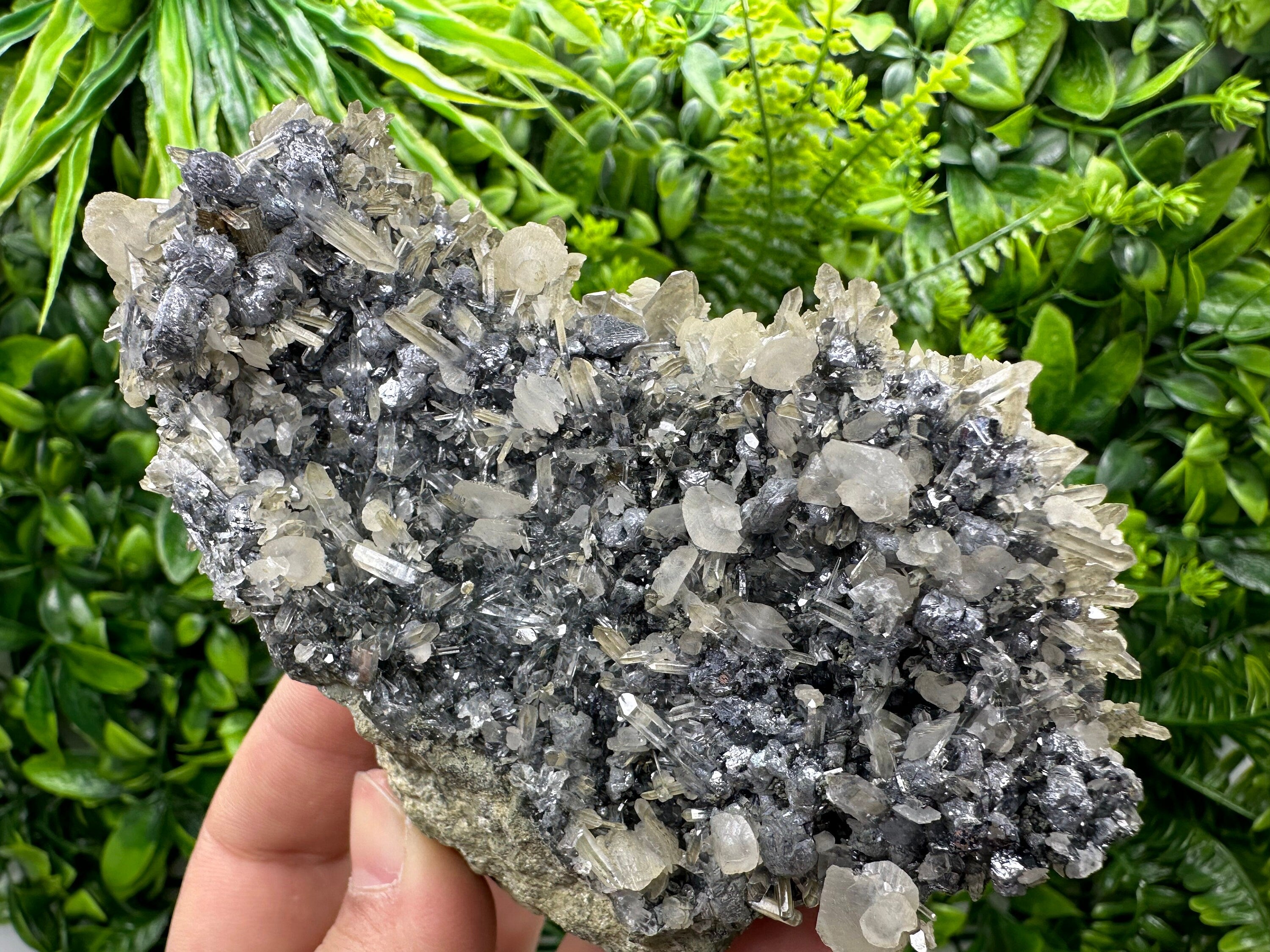 Calcite Quartz on Galena Mineral Specimen: Borieva Mine, Bulgaria