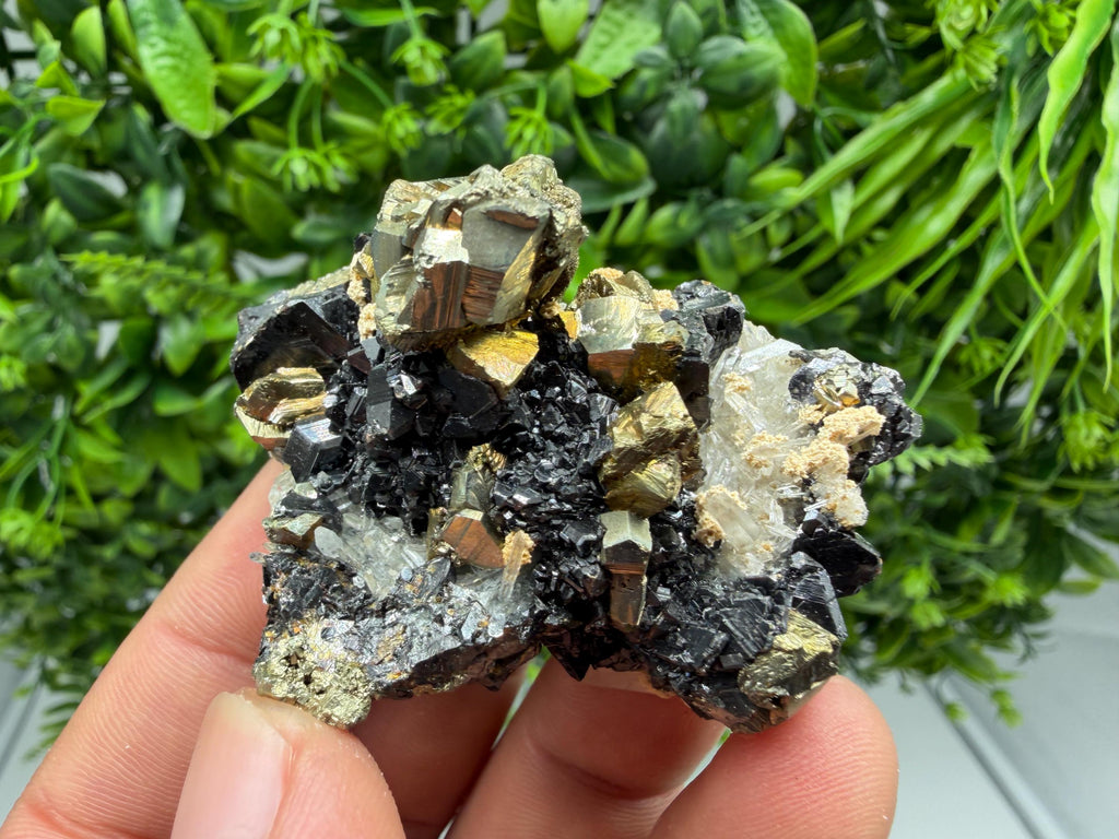 Rainbow Pyrite on Sphalerite with Quartz and Siderite, Collection Specimen