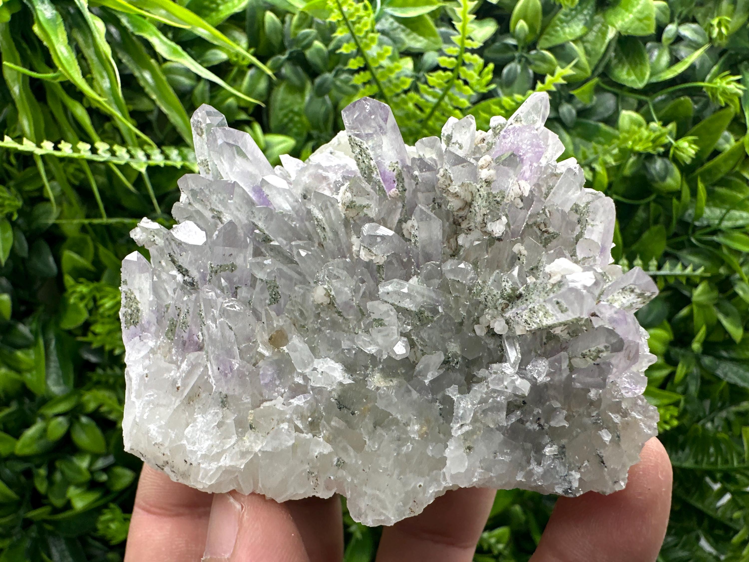 Amethyst Quartz Cluster with Calcite and Chlorite, Bulgaria Mineral Specimen