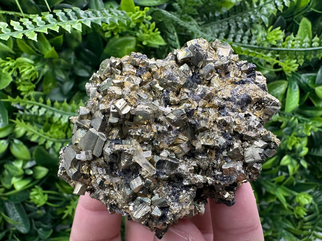 Rainbow Pyrite Cluster on Sphalerite Quartz, Borieva Mine Mineral Specimen