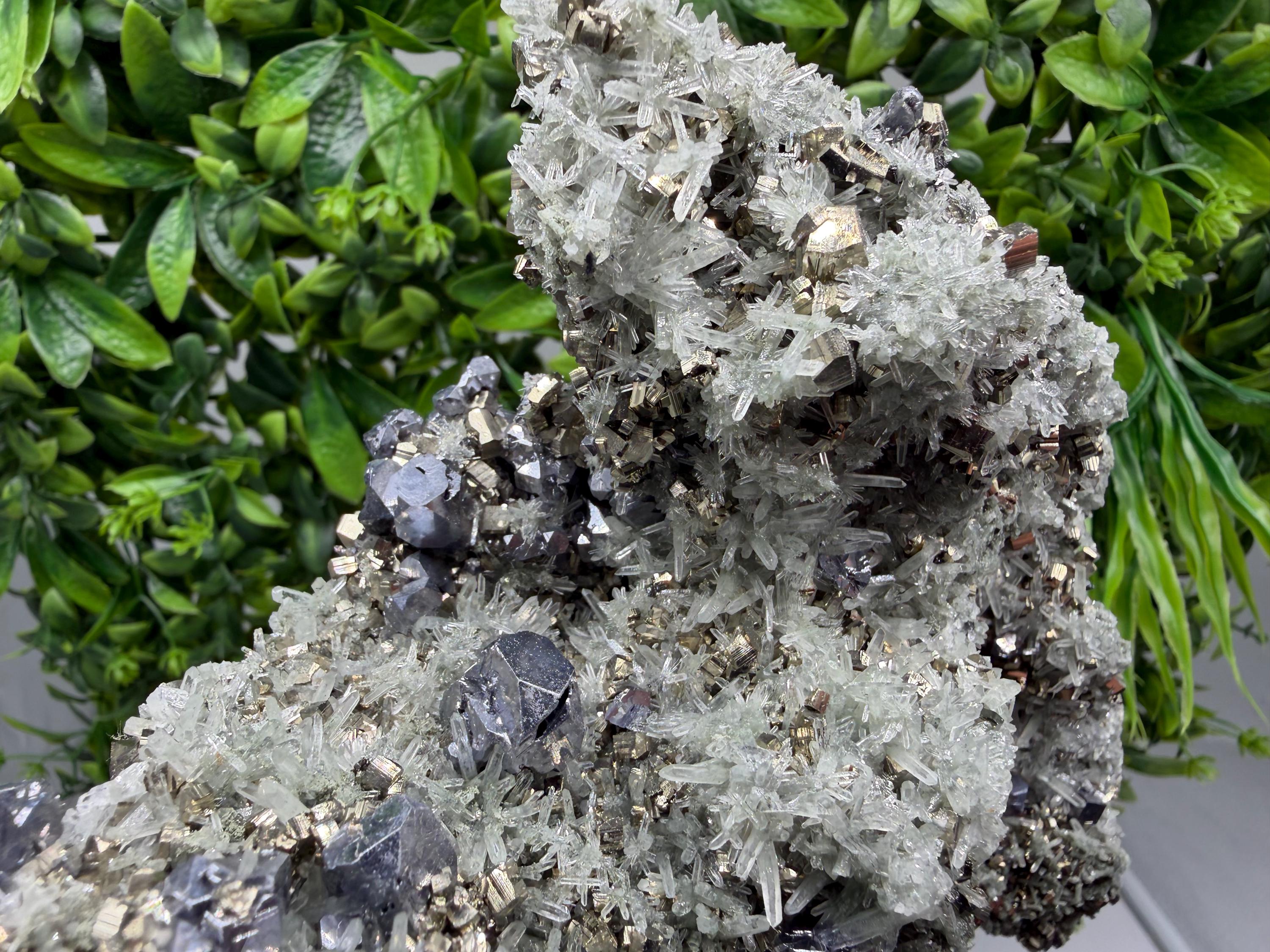 Galena on Green Quartz with Chlorite, Borieva Mine Mineral Specimen