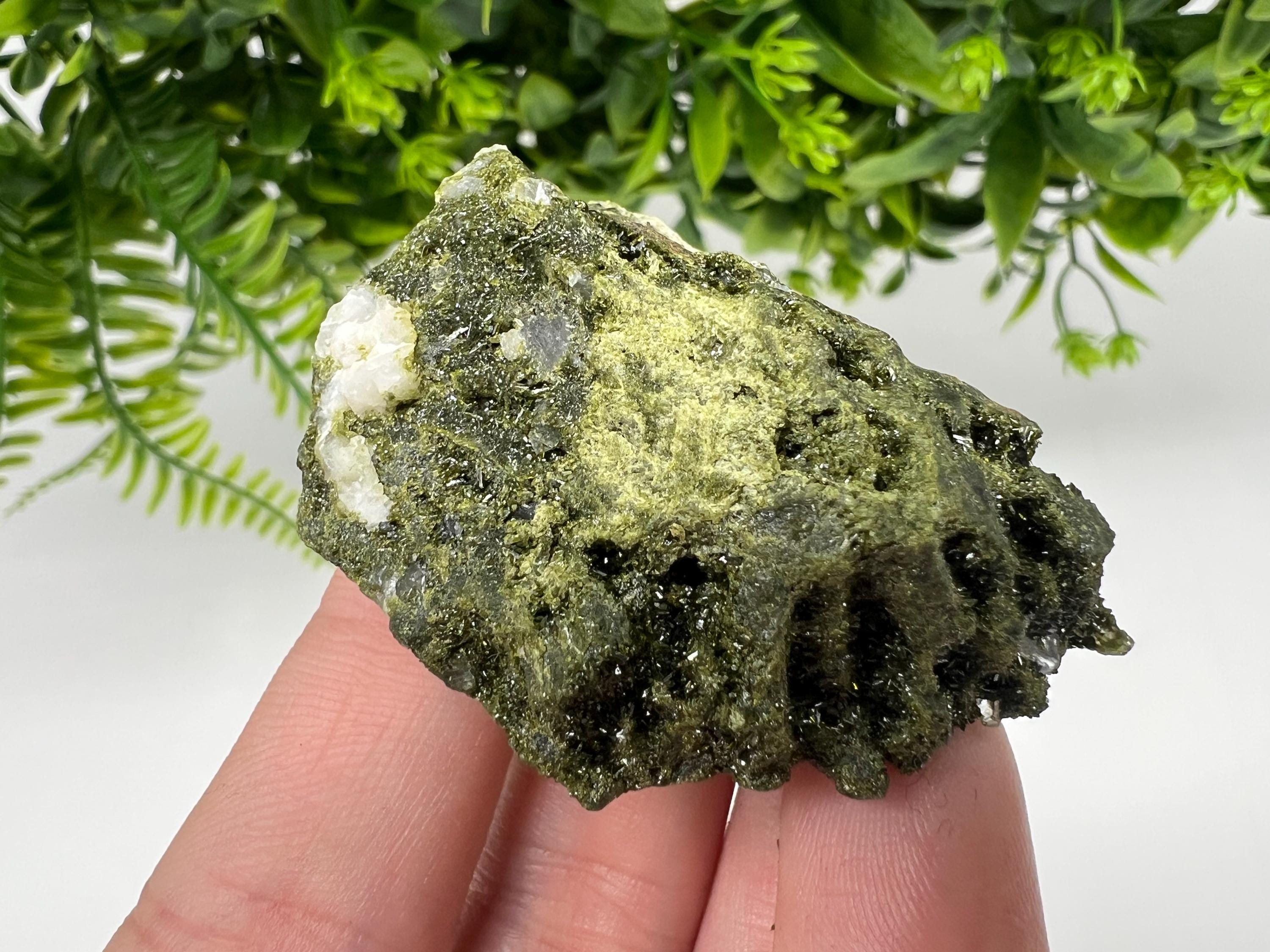 Green Epidote with Quartz Crystals - Extremely Sparkly with Rainbows,souvenirs collection stone,gift,decor, Eastern Anatolian, Turkey