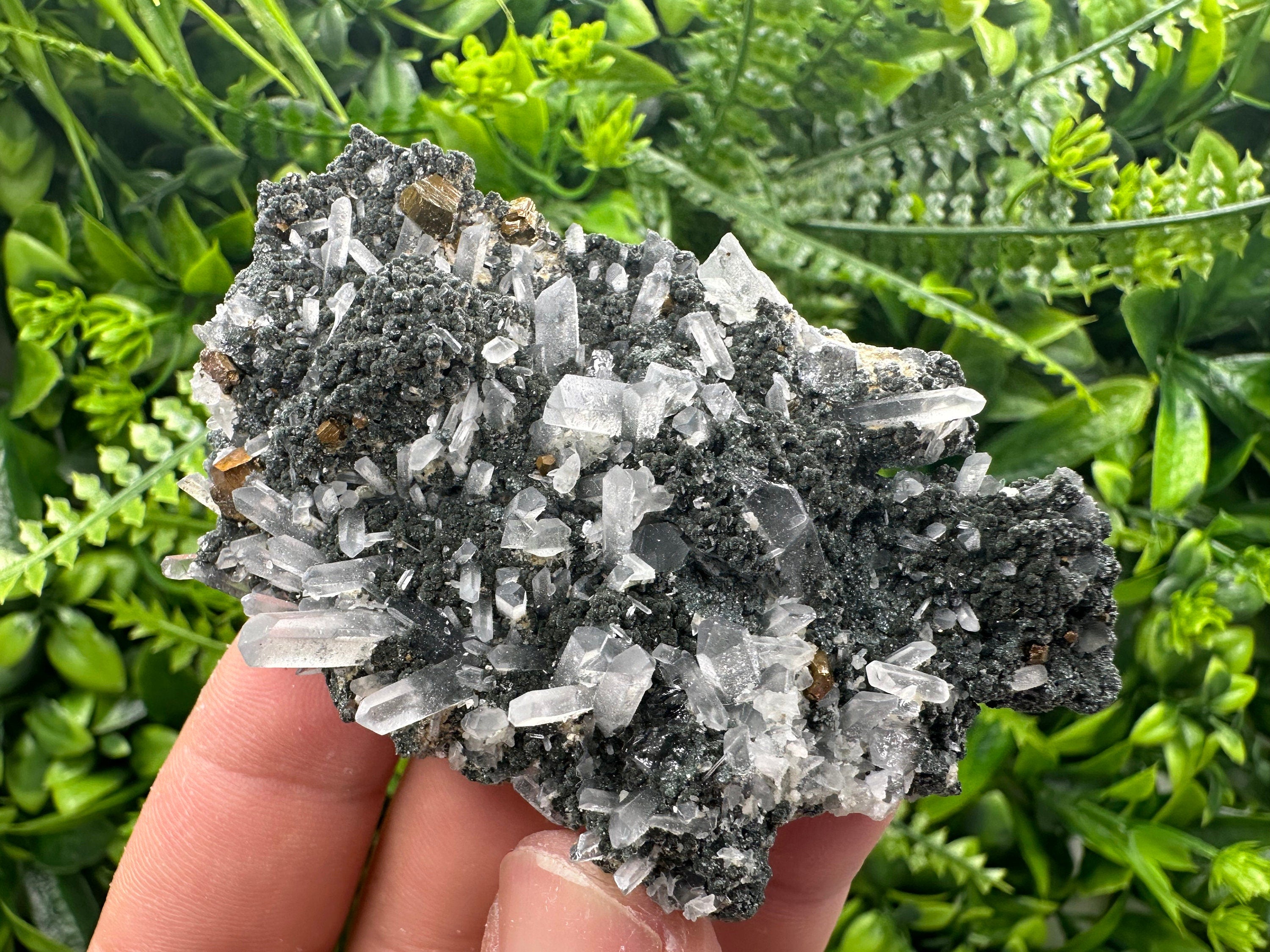Quartz with Calcite and Chlorite: Borieva Mine Crystal Souvenir