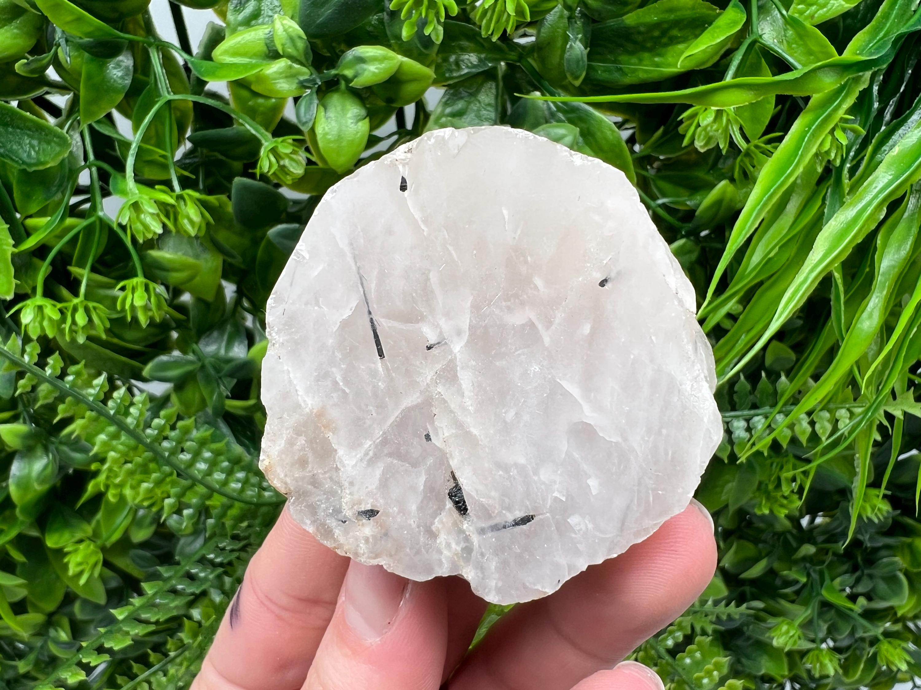 Polished Quartz Slab with Black Tourmaline Inclusions