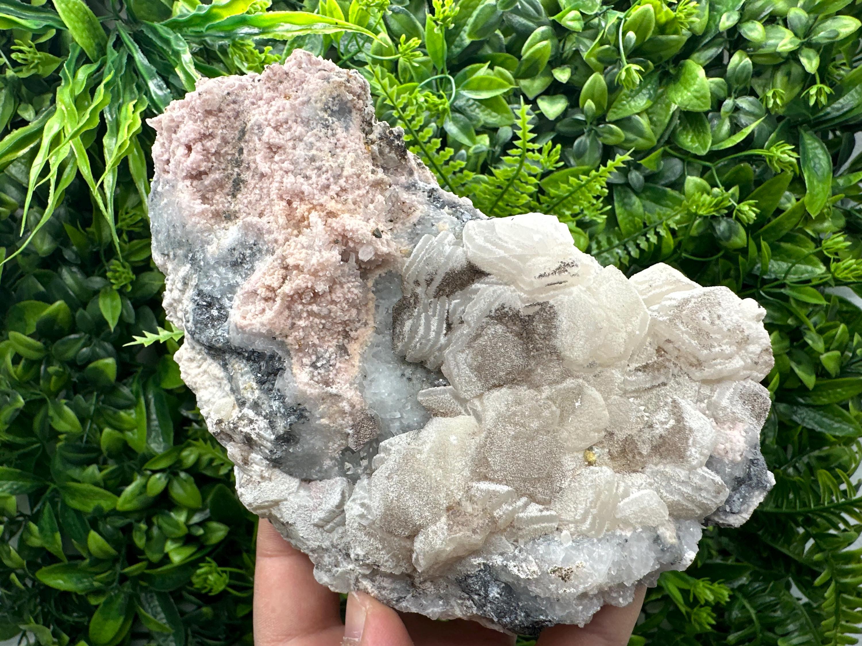 Rhodochrosite Calcite on Quartz Specimen: Collectible Mineral Decor