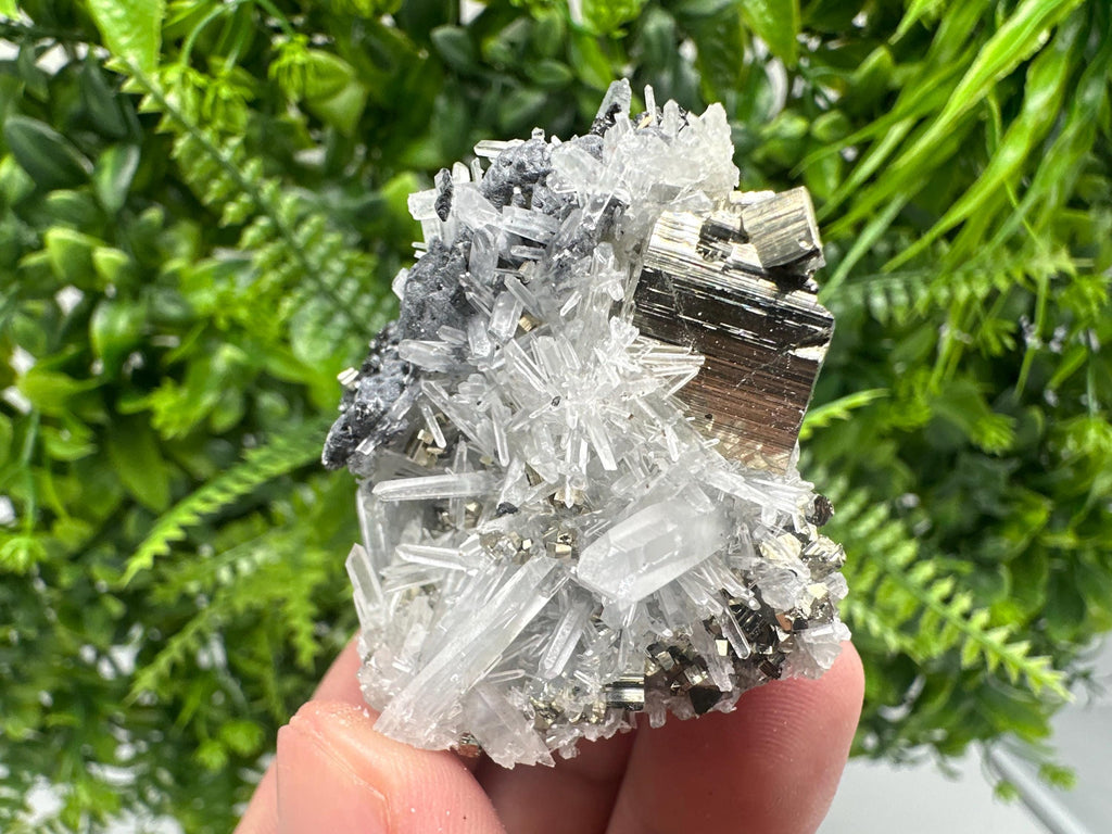 Pyrite on Quartz, Calcite Mineral Specimen, Bulgaria