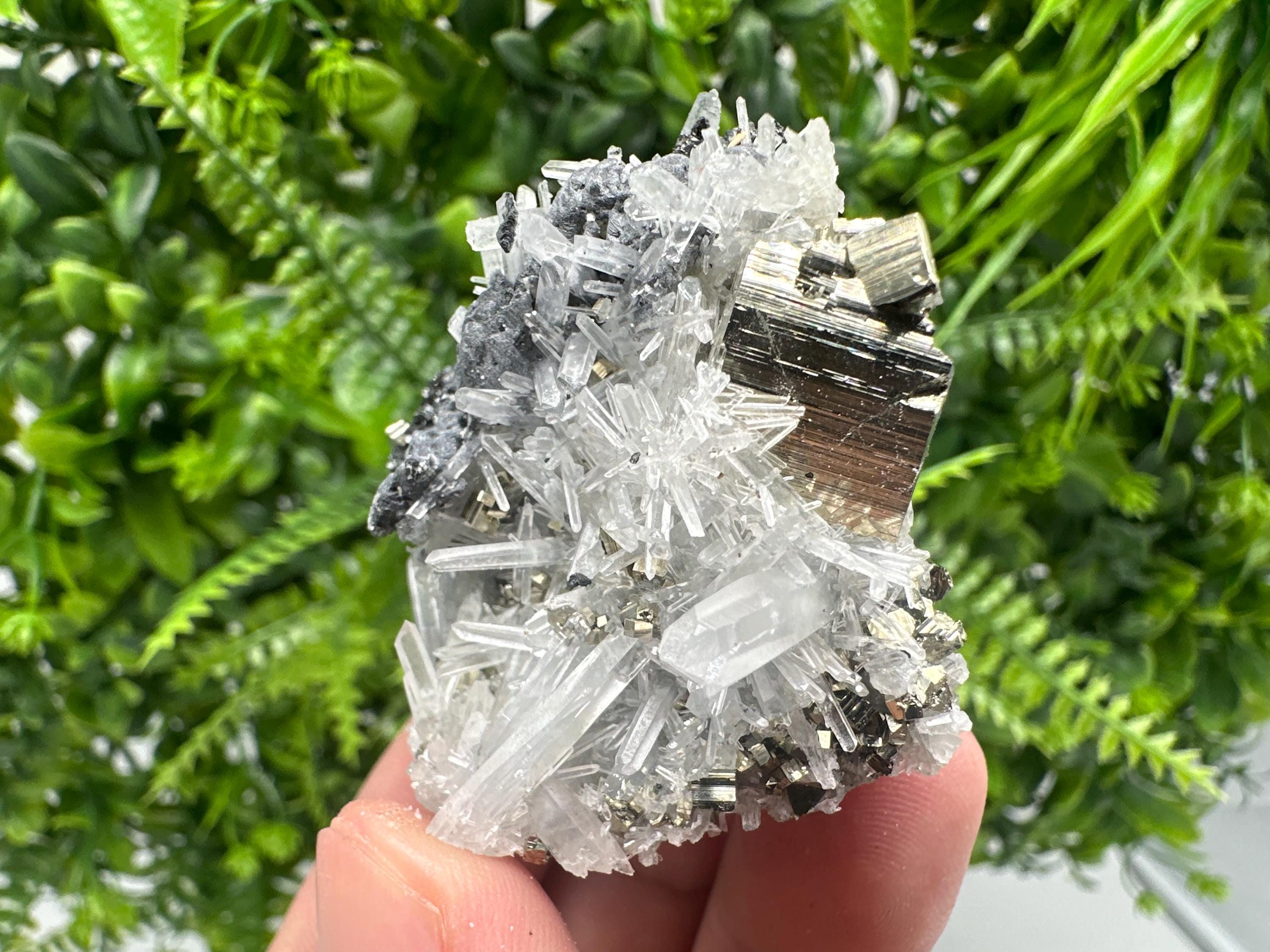 Pyrite on Quartz, Calcite Mineral Specimen, Bulgaria