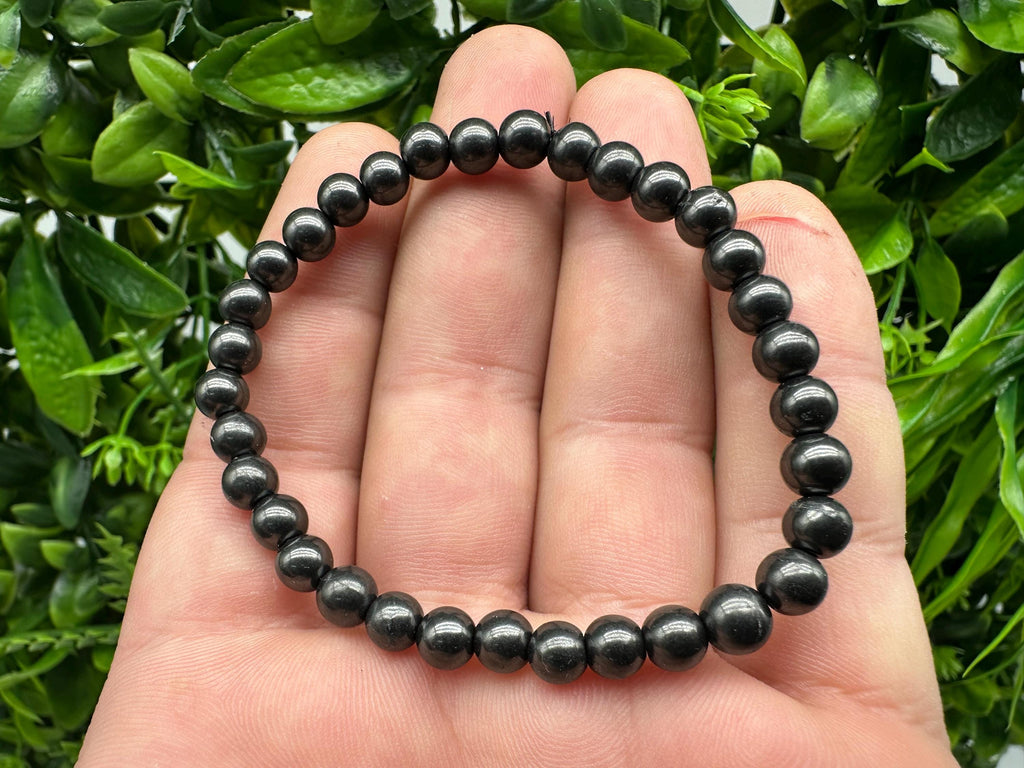 Shungite Bracelet: 6mm Round Gemstone, EMF Protection