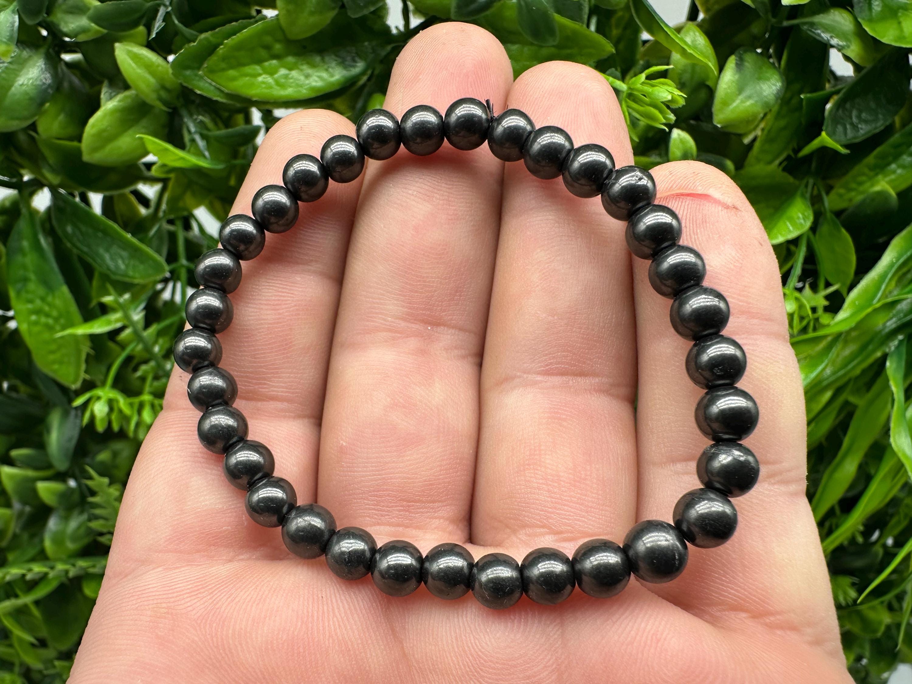 Shungite Bracelet: 6mm Round Gemstone, EMF Protection