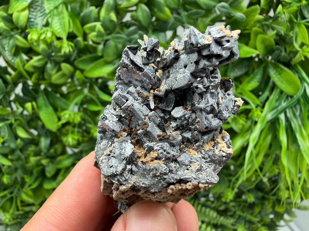 Natural Shiny Galena Cluster with Siderite and Quartz, Bulgaria Collection Specimen