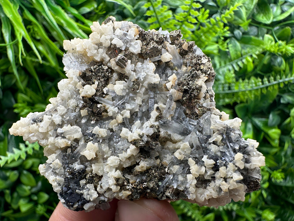 Pyrite, Calcite, Sphalerite on Quartz, Borieva Mine, Bulgaria