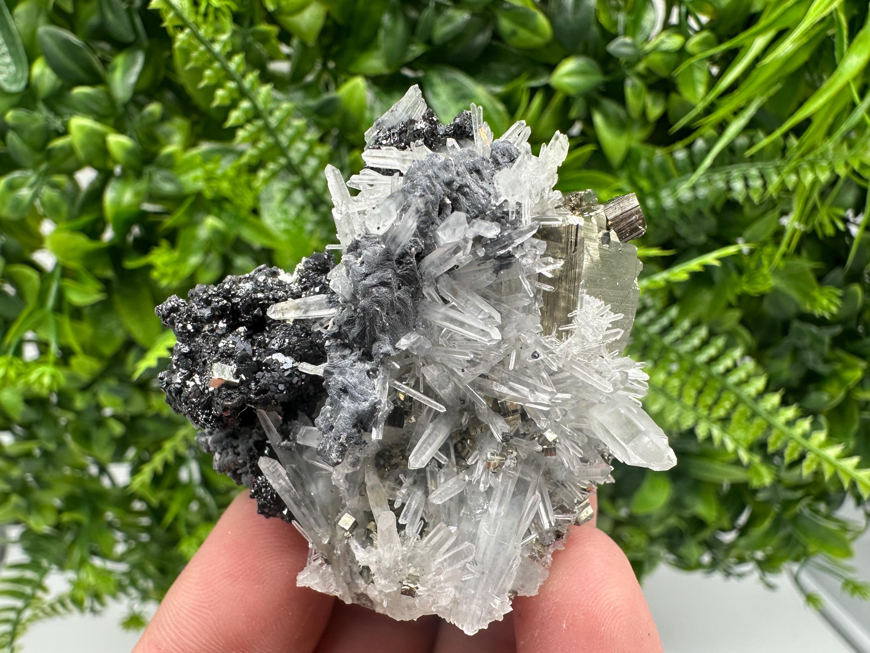 Pyrite on Quartz, Calcite Mineral Specimen, Bulgaria