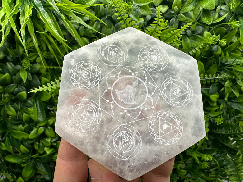 Selenite 7 Chakra Healing Disk: Spiritual Meditation Crystal (10/10 cm)